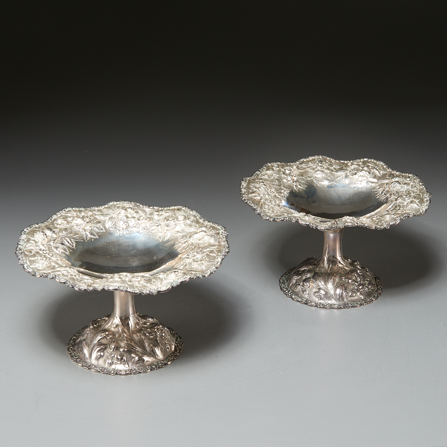 PAIR S. KIRK & SONS SILVER REPOUSSE