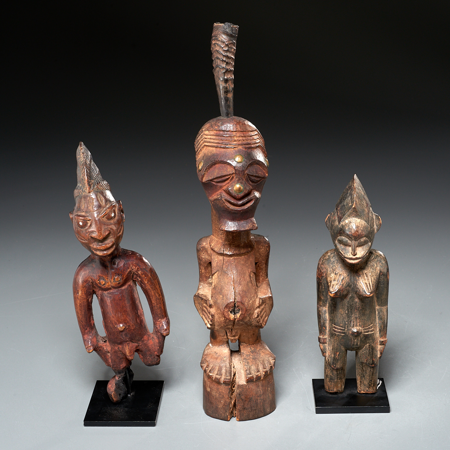 (3) AFRICAN CARVED STANDING FIGURES,