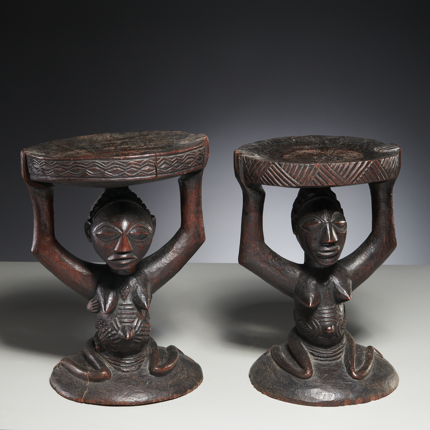 LUBA PEOPLE, (2) CARYATID STOOLS