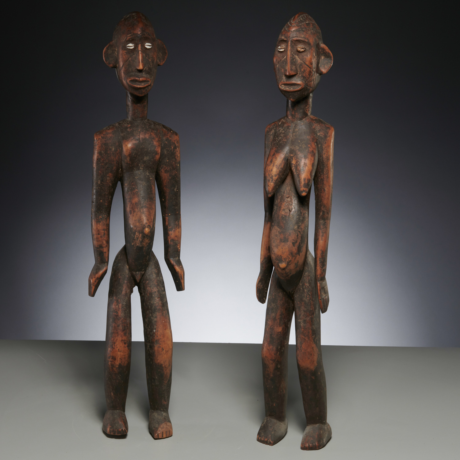 PAIR AFRICAN TRIBAL CARVED WOOD 362735