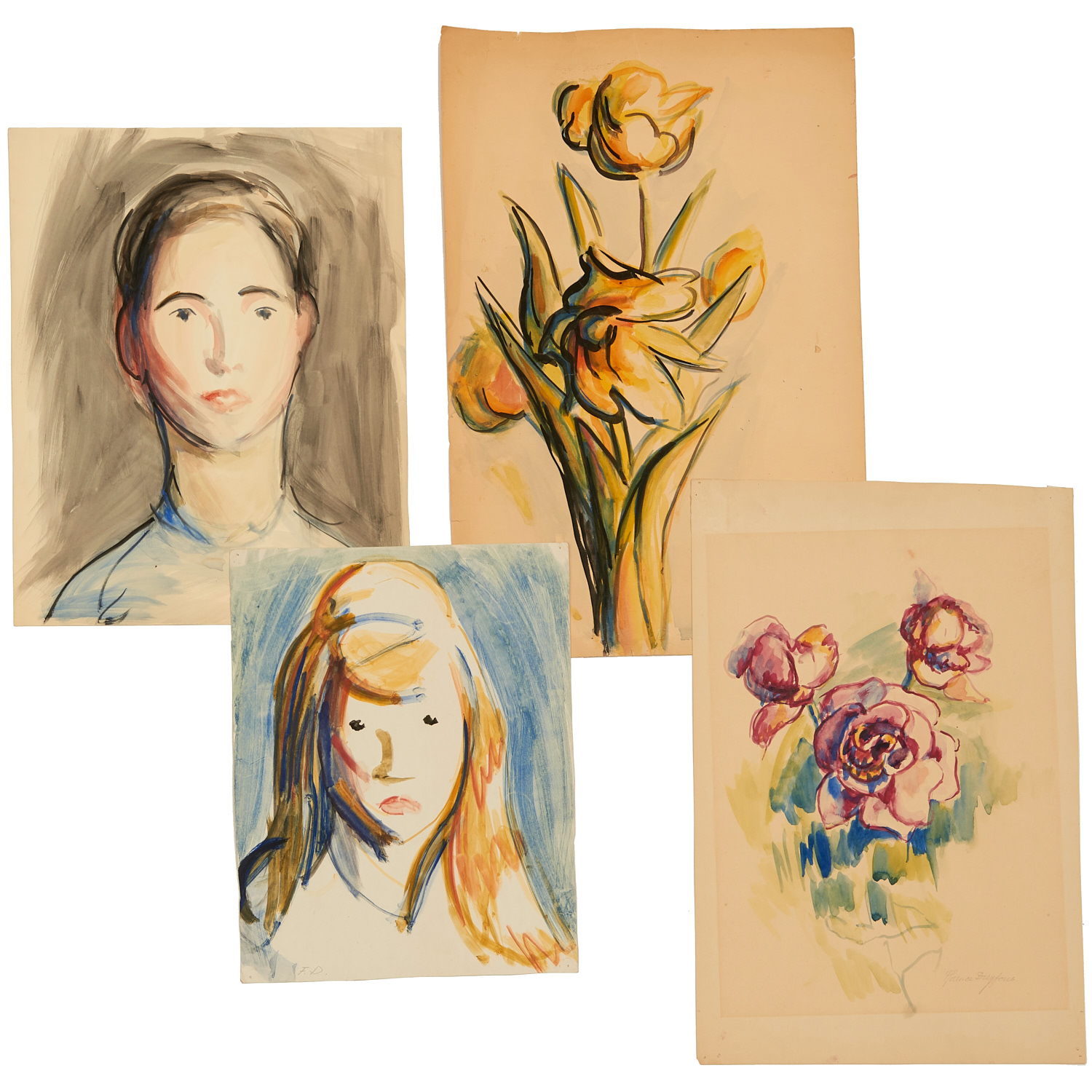 FLORENCE DREYFOUS, (4) WATERCOLORS