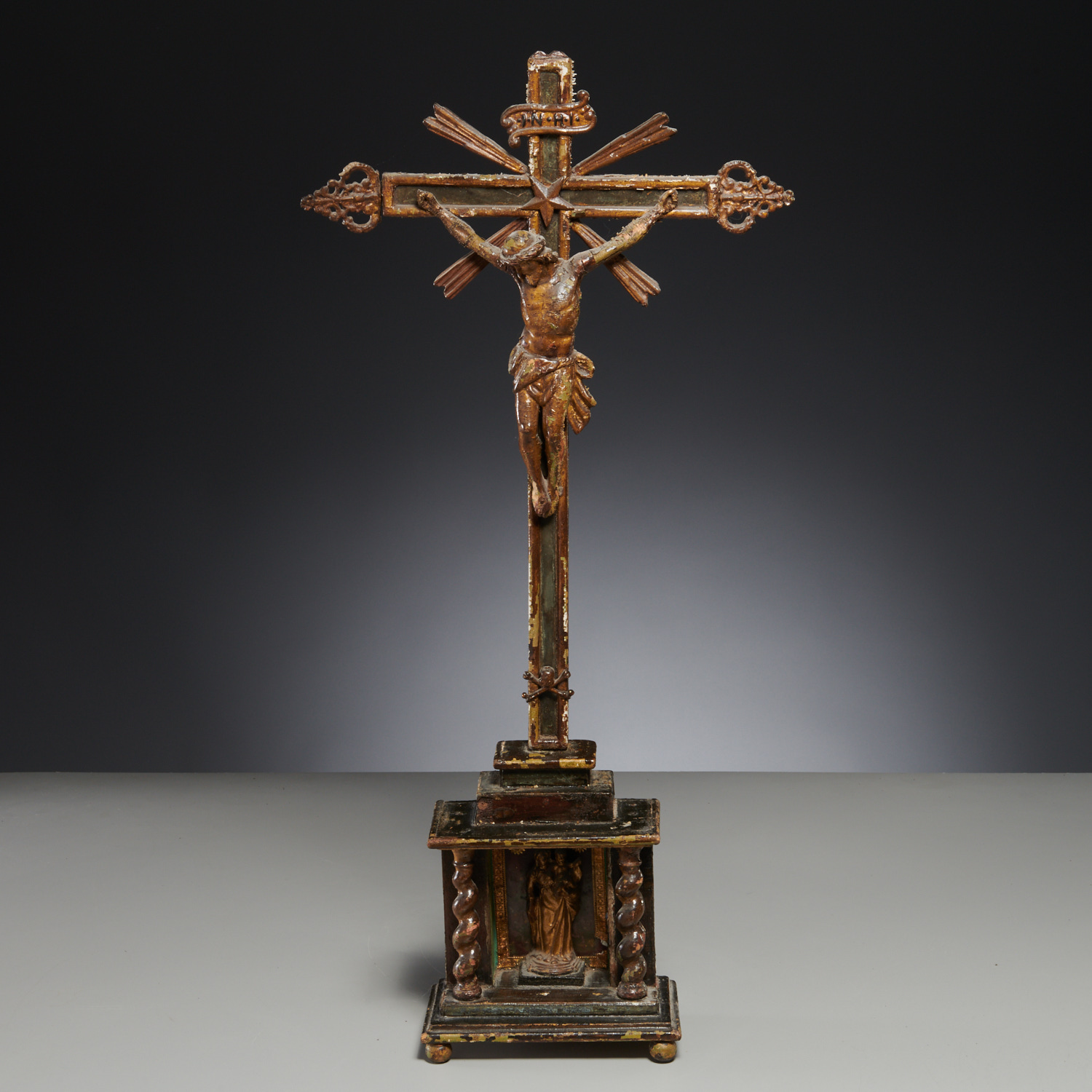 LARGE CONTINENTAL BAROQUE STANDING CRUCIFIX