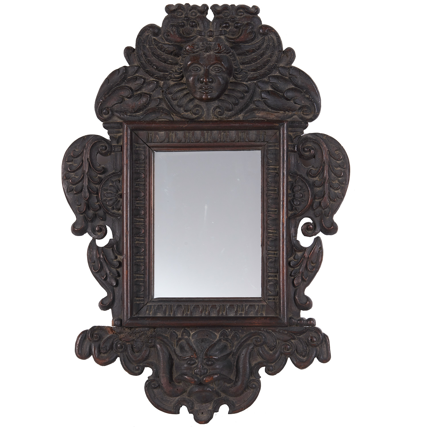 CONTINENTAL BAROQUE CARVED WALNUT MIRROR