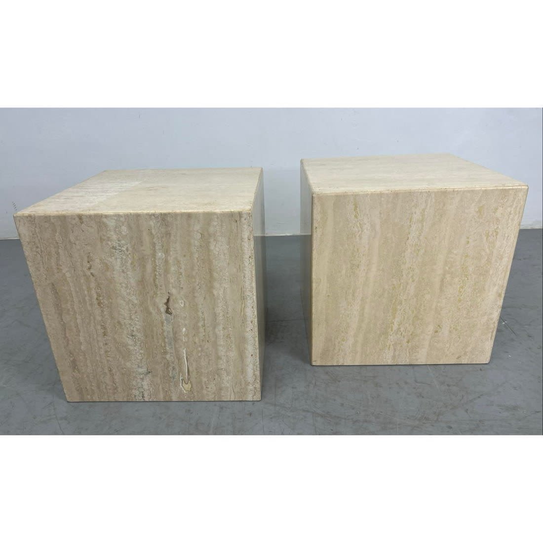 Pr Travertine Cube Form Side Tables  36295c