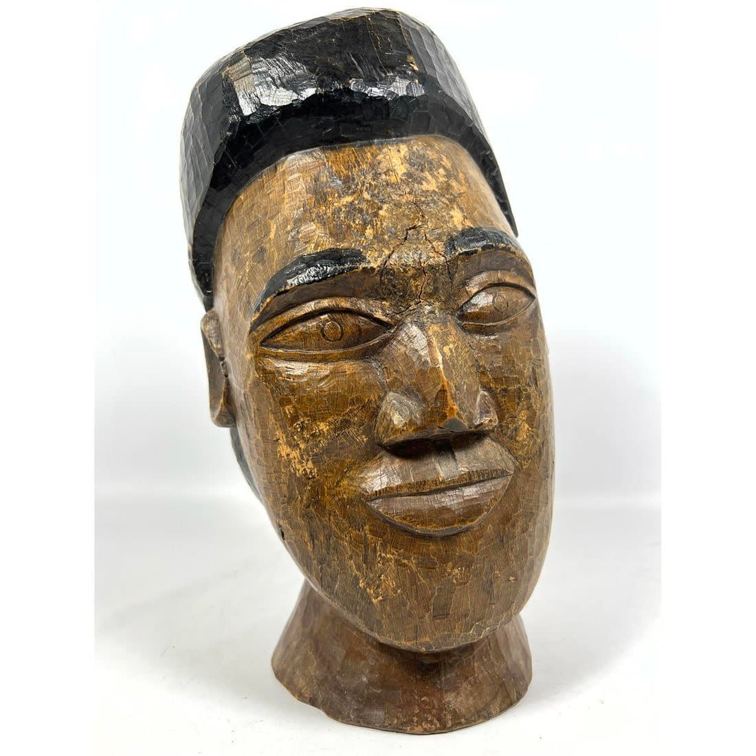 Folk art wood carved head Bust  3629c4