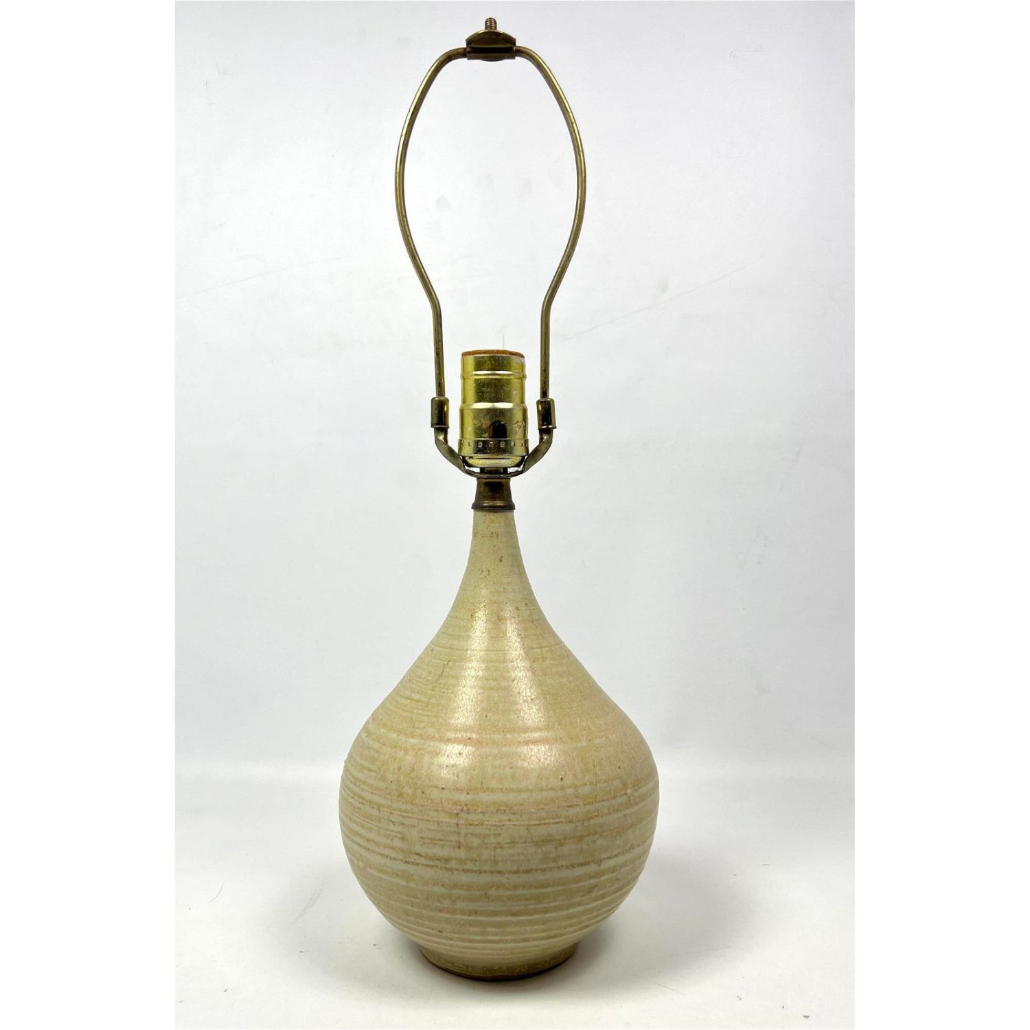 Signed tan Pottery lamp Bulbous  3629ea