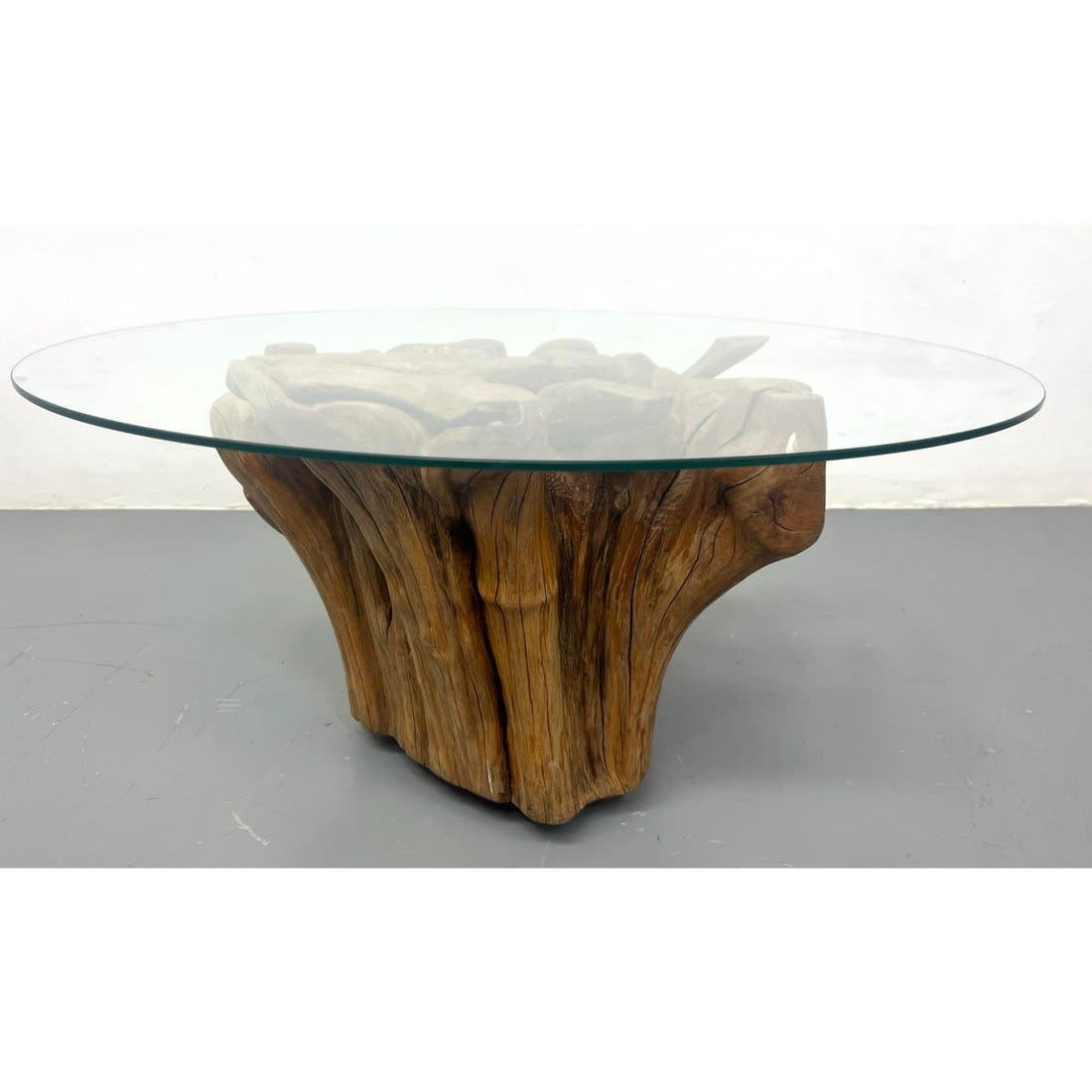 Sculptural Wood Base Round Cocktail