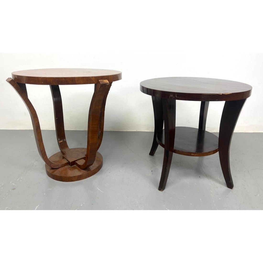 2 Round Art Deco End Tables 1  362a40