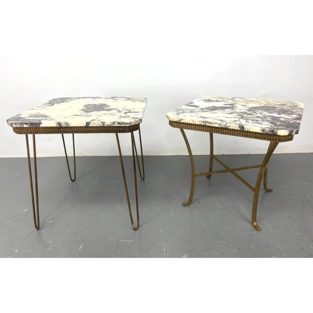 2pcs Marble Top Metal Base Side Tables.