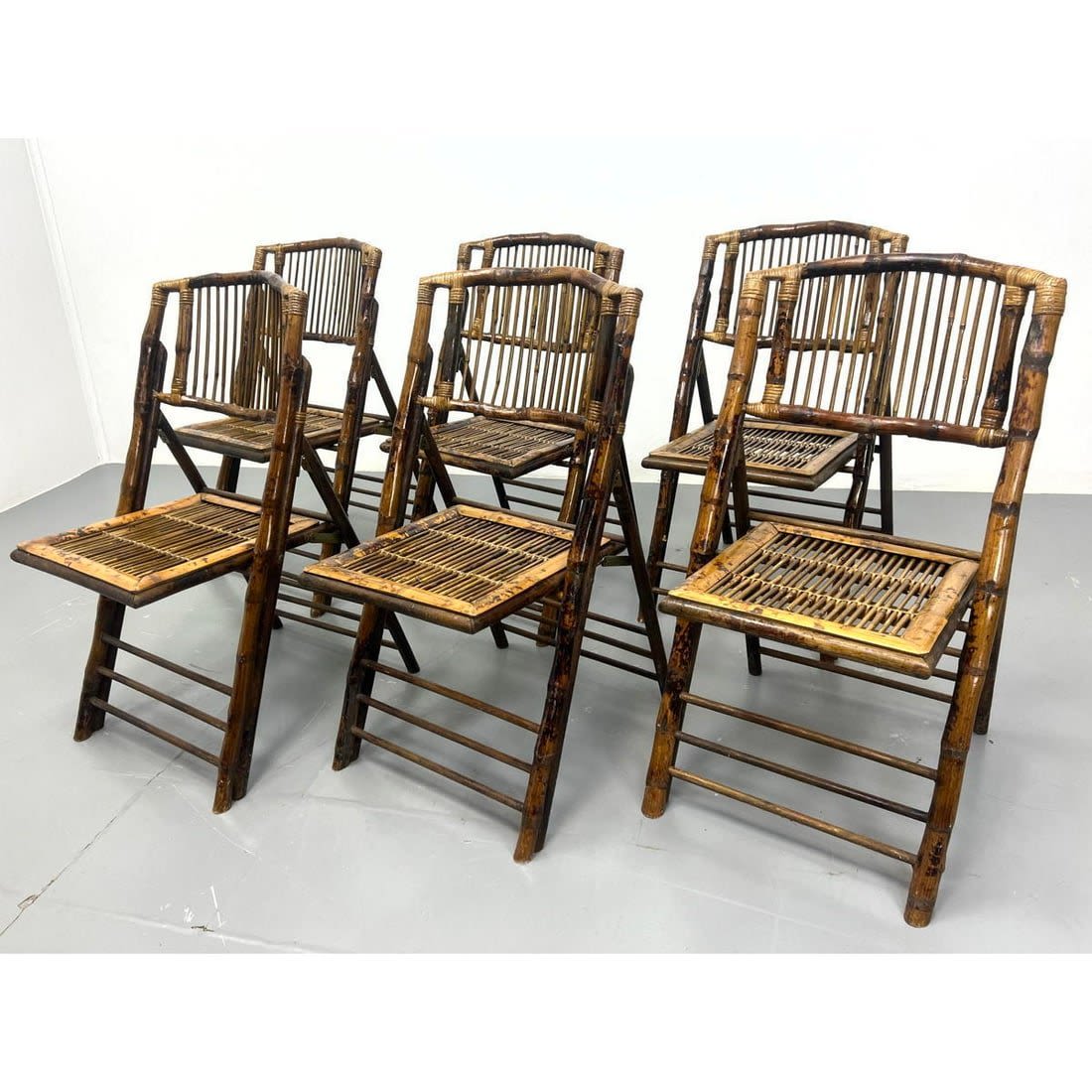 Set 6 Vintage Bamboo Folding Chairs