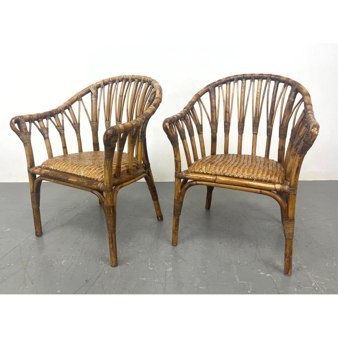 Pair Rattan Wicker Curved Back