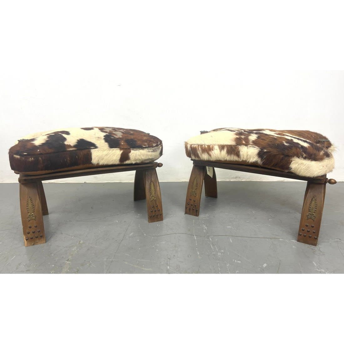 Pair Pony Hide Camel Stools. Decorative