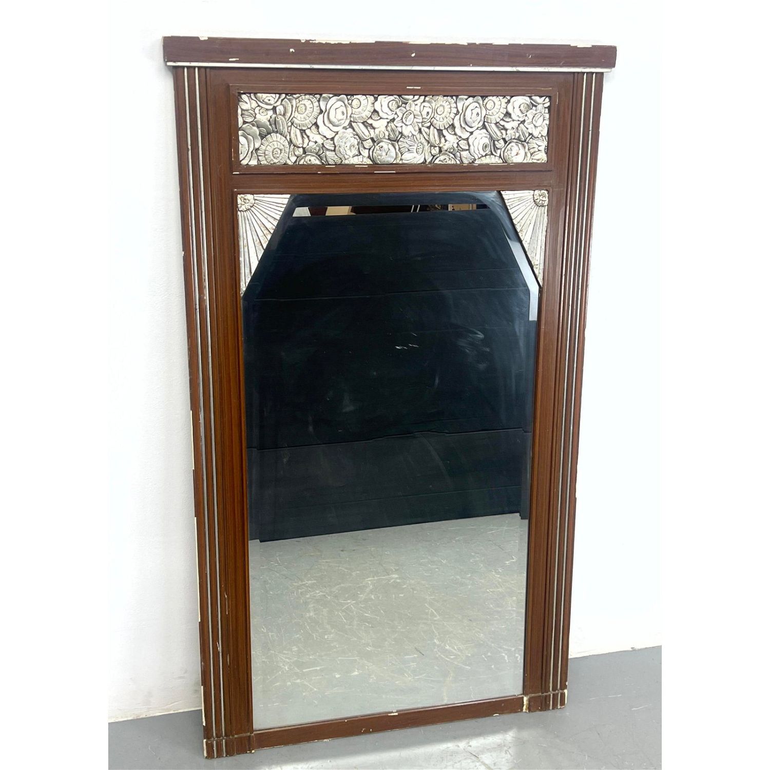 Silvered and Painted Art Deco Mirror.