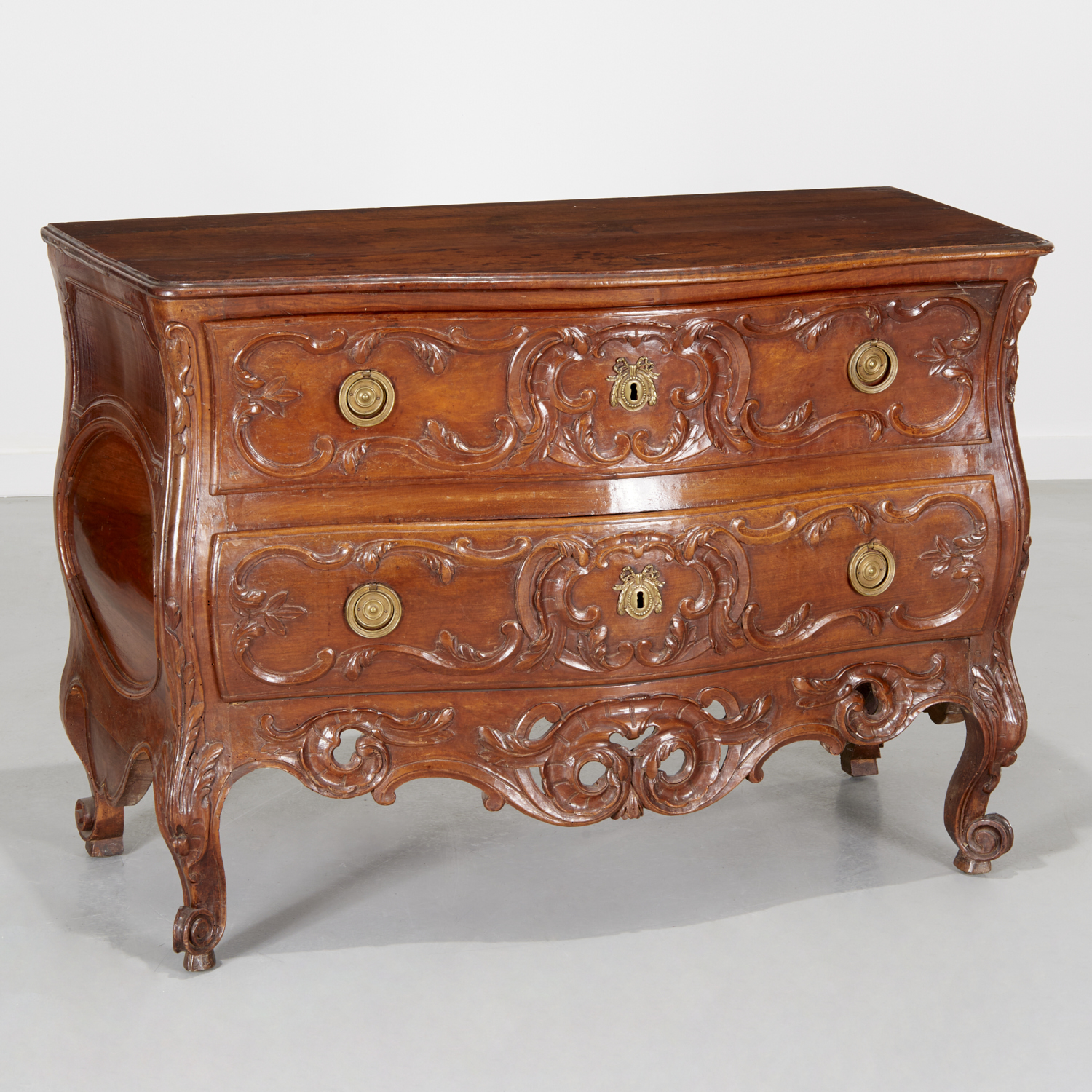 LOUIS XV CARVED WALNUT COMMODE