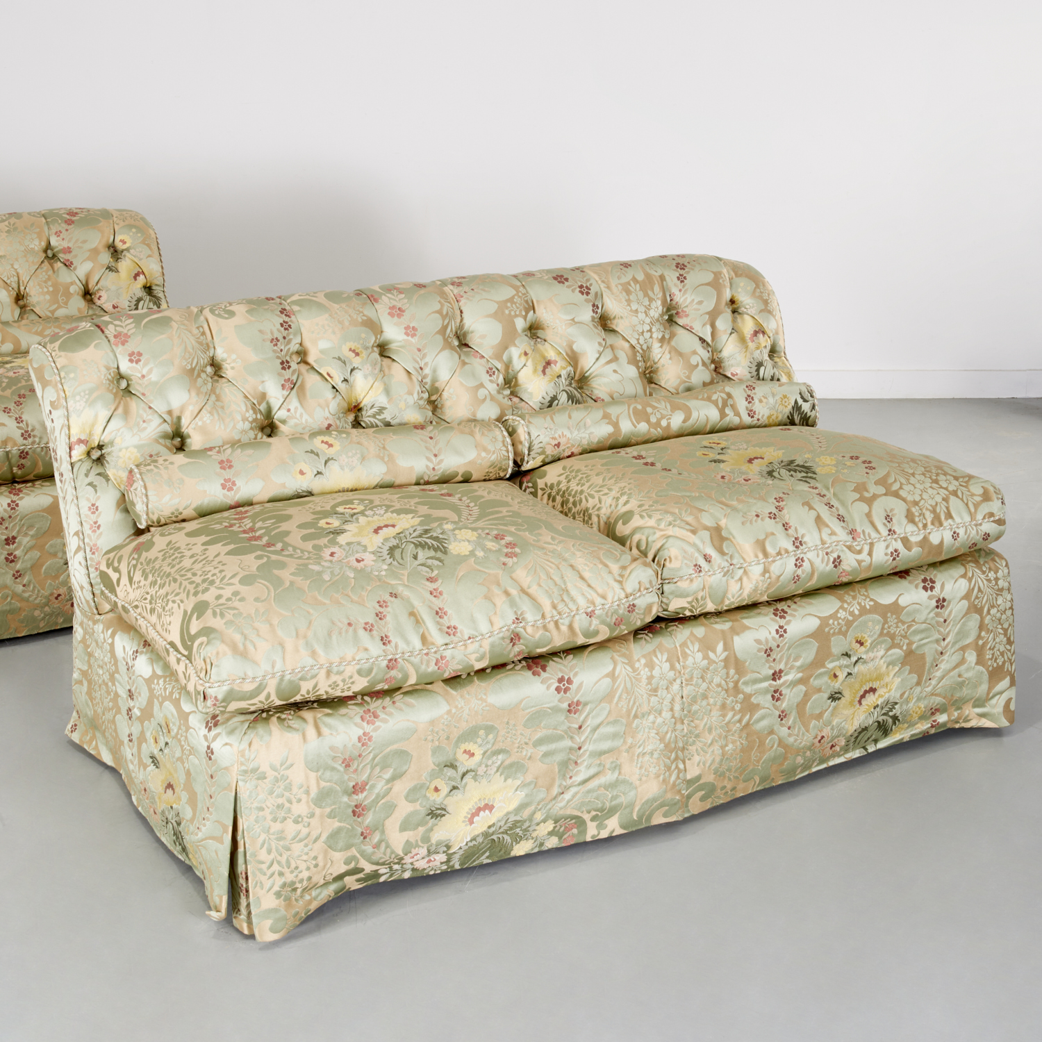 PAIR CUSTOM SILK DAMASK TWO SEAT 3604bc