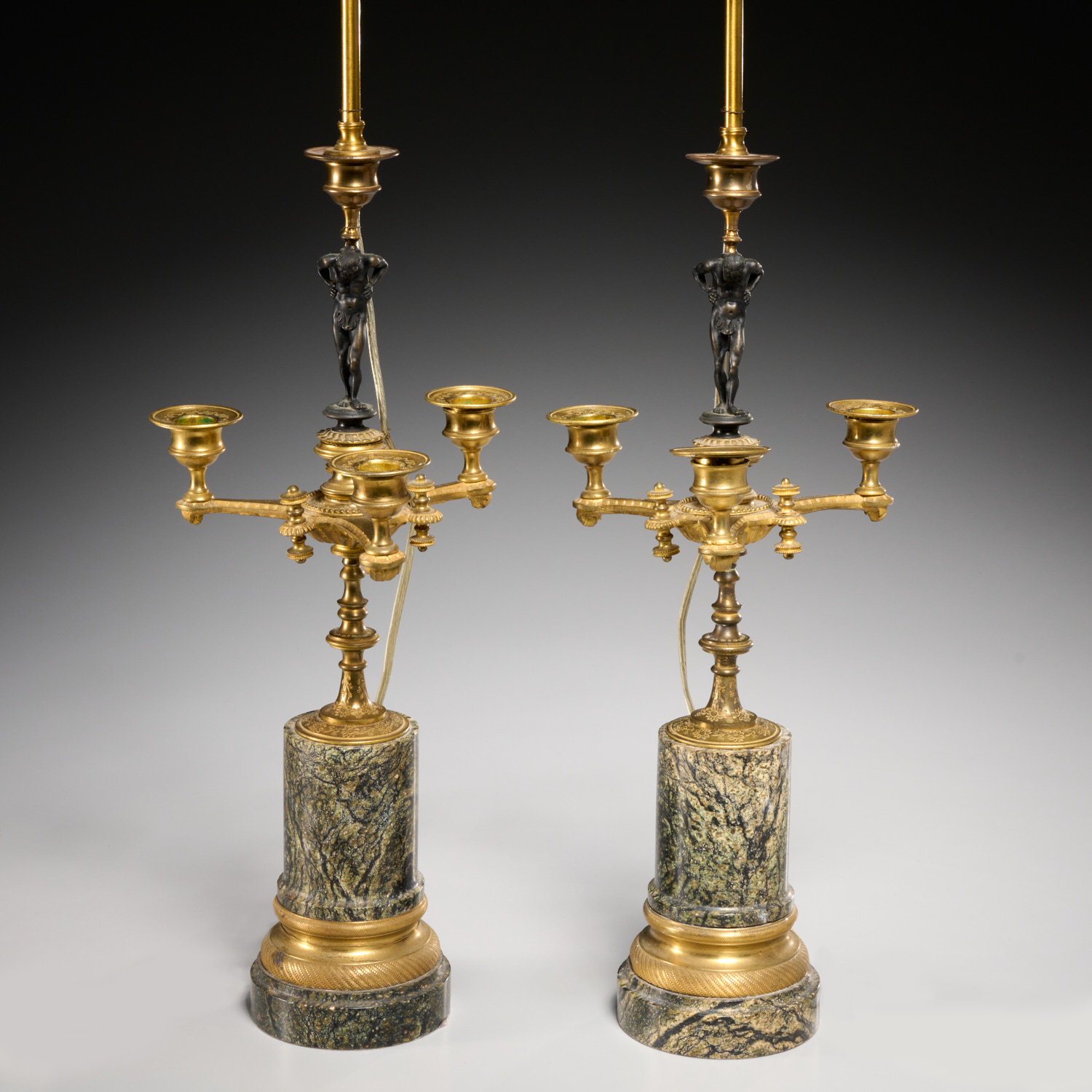 PAIR LOUIS PHILIPPE BRONZE MARBLE CANDELABRA