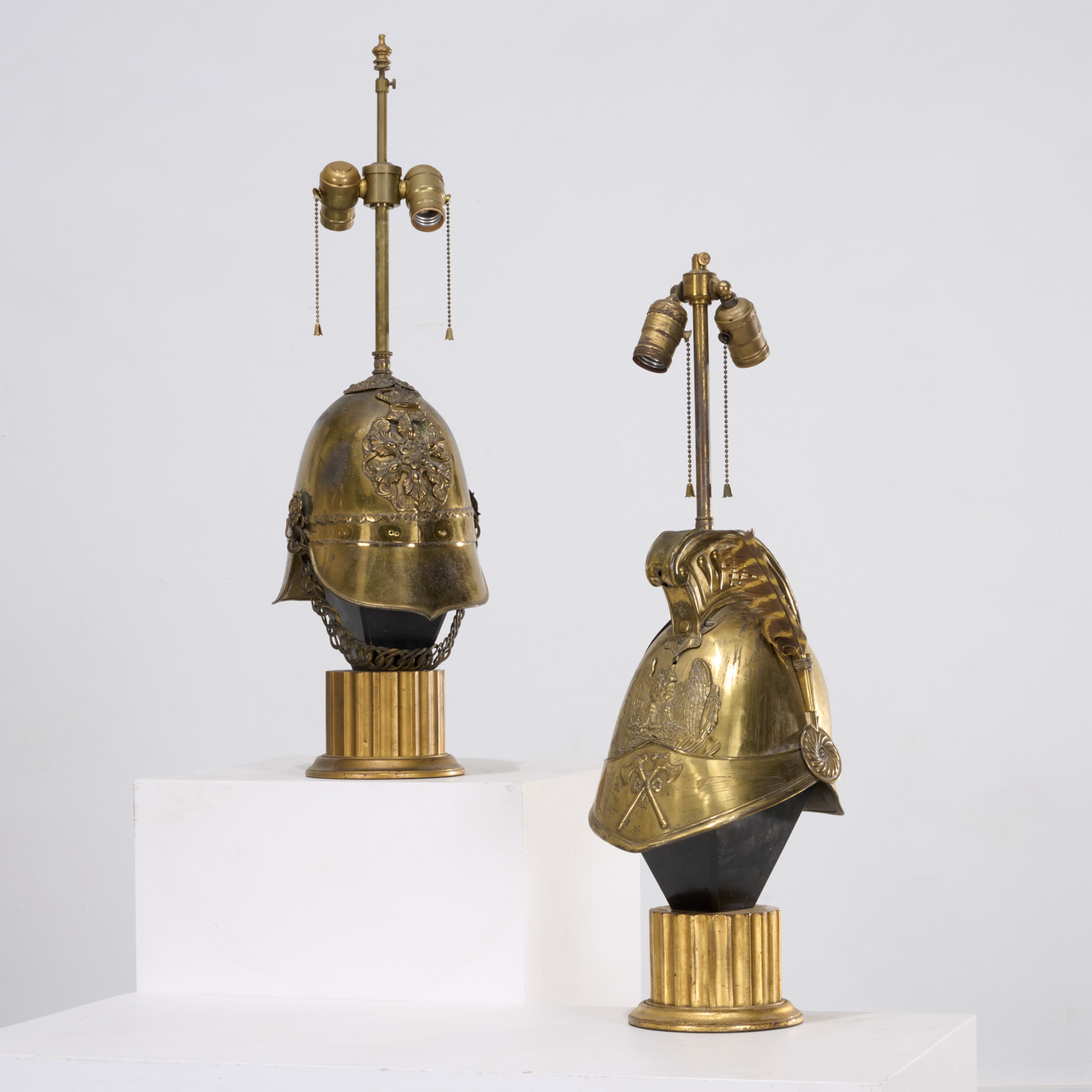 PAIR NAPOLEONIC HELMET LAMPS, EX