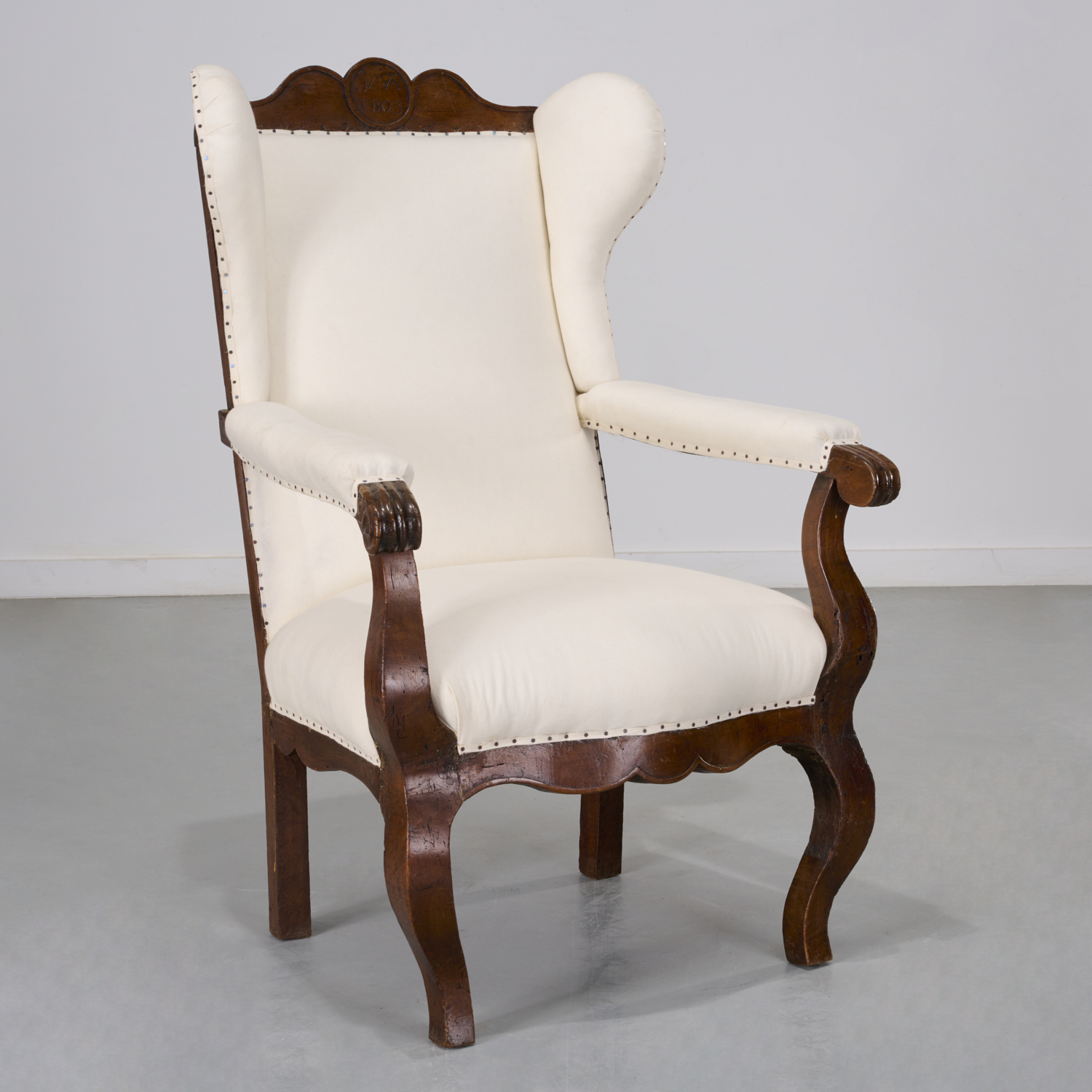 ANGLO-DUTCH WALNUT WINGBACK ARMCHAIR