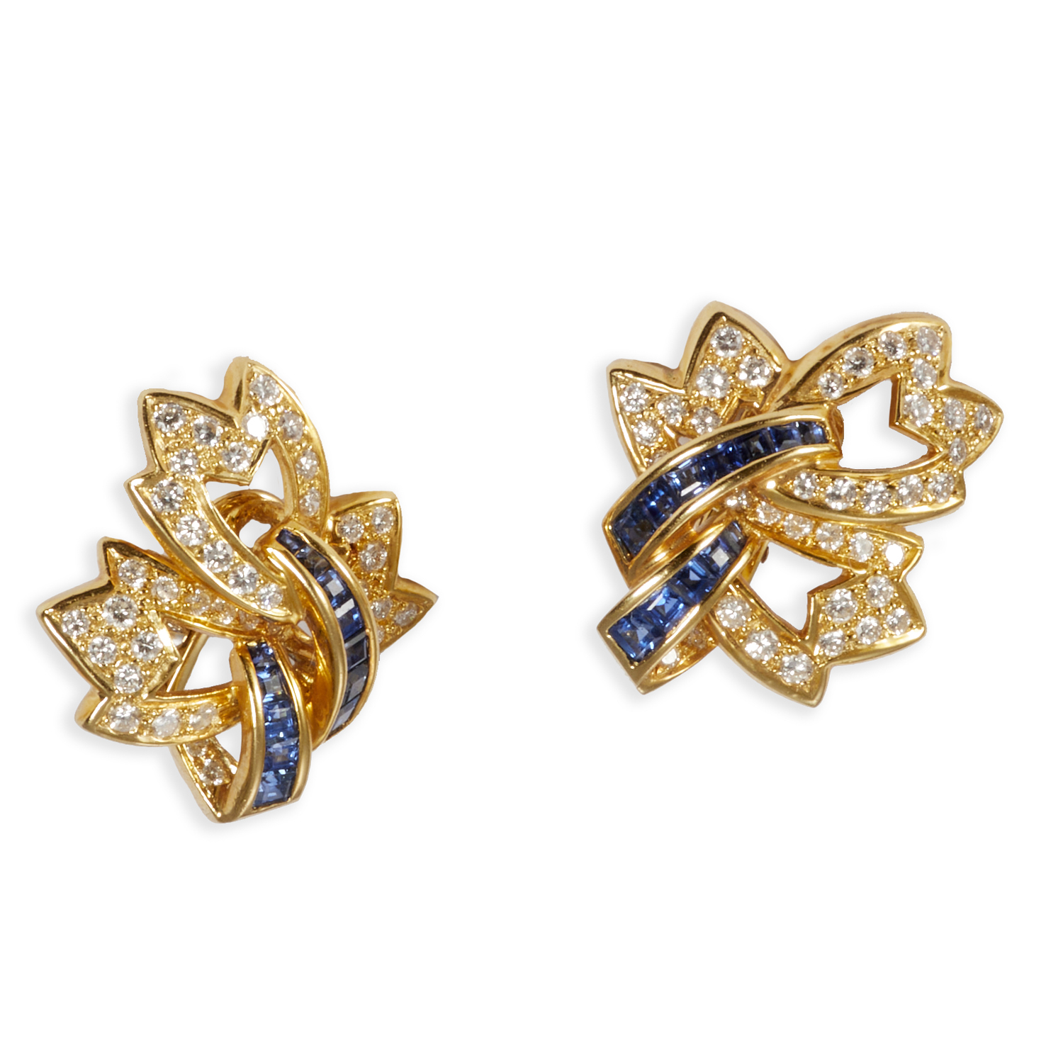 18K GOLD DIAMOND SAPPHIRE EARRINGS 3605a2