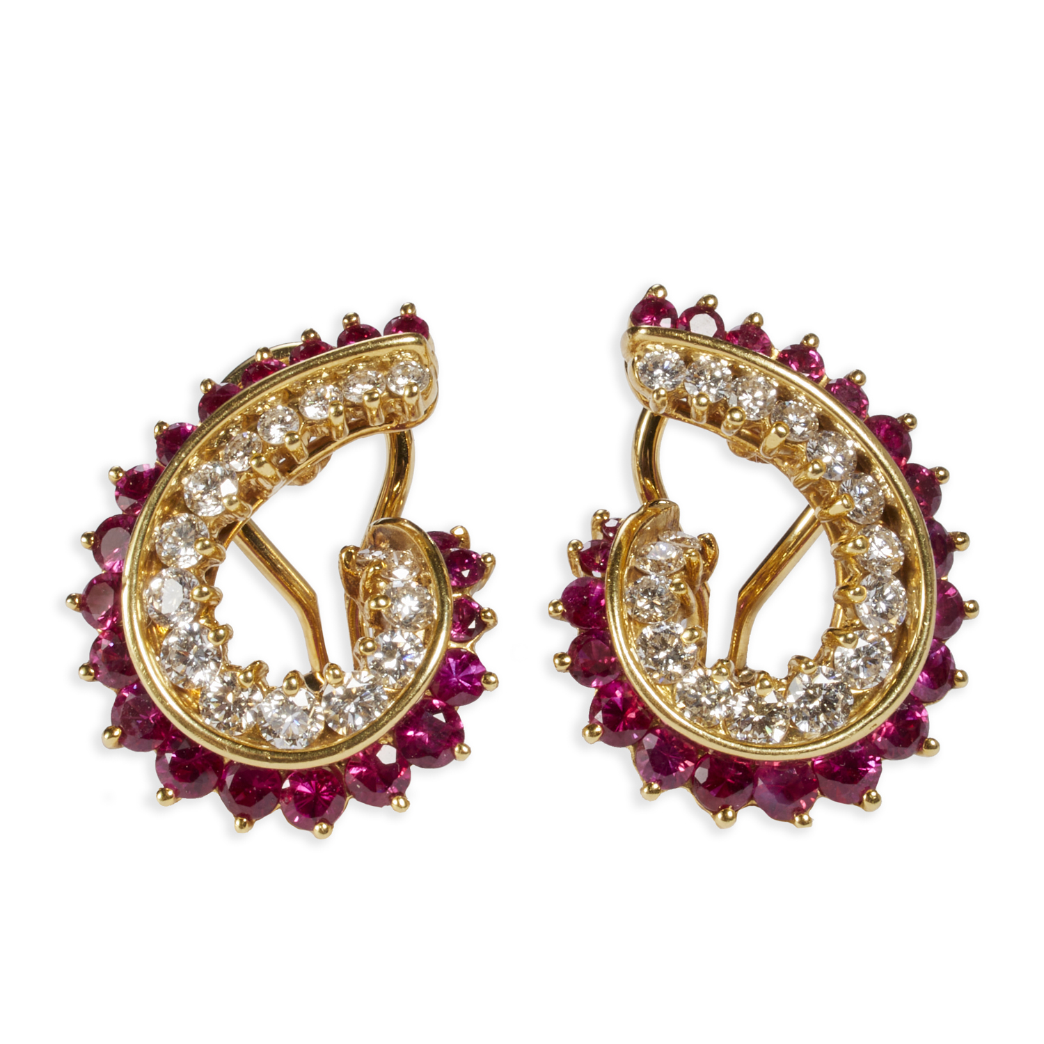 18K GOLD RUBY DIAMOND EARRINGS 3605a3