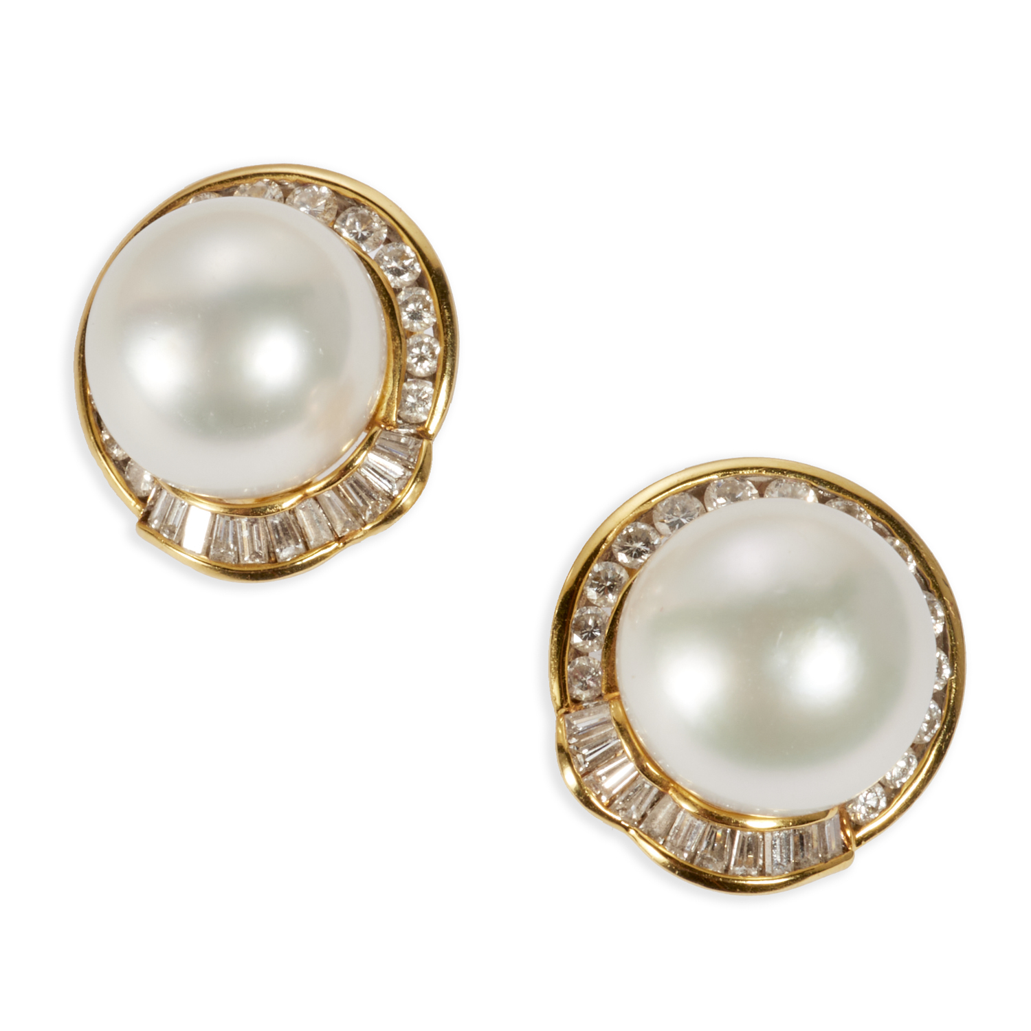 18K GOLD PEARL DIAMOND EARRINGS 3605a4