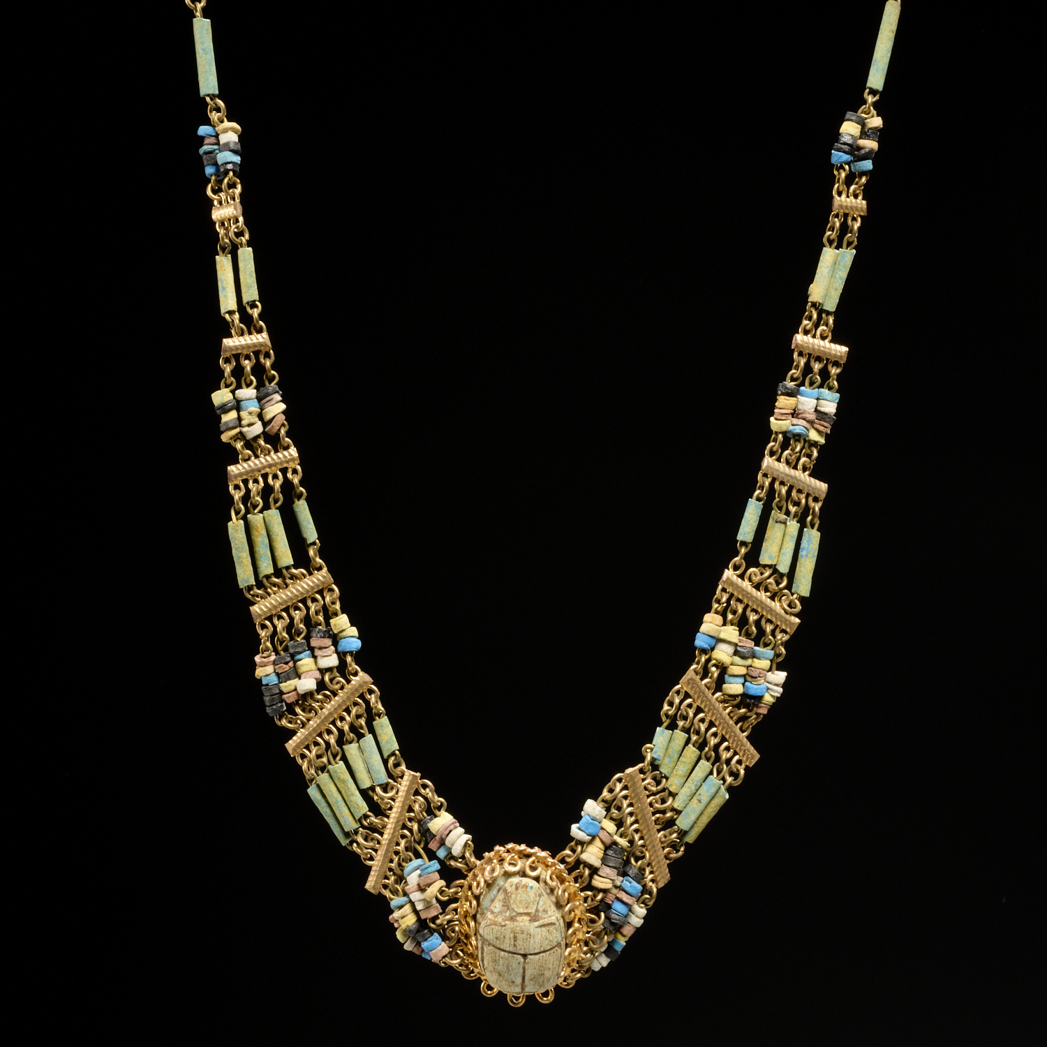 ANCIENT EGYPTIAN STYLE SCARAB AND BEADED