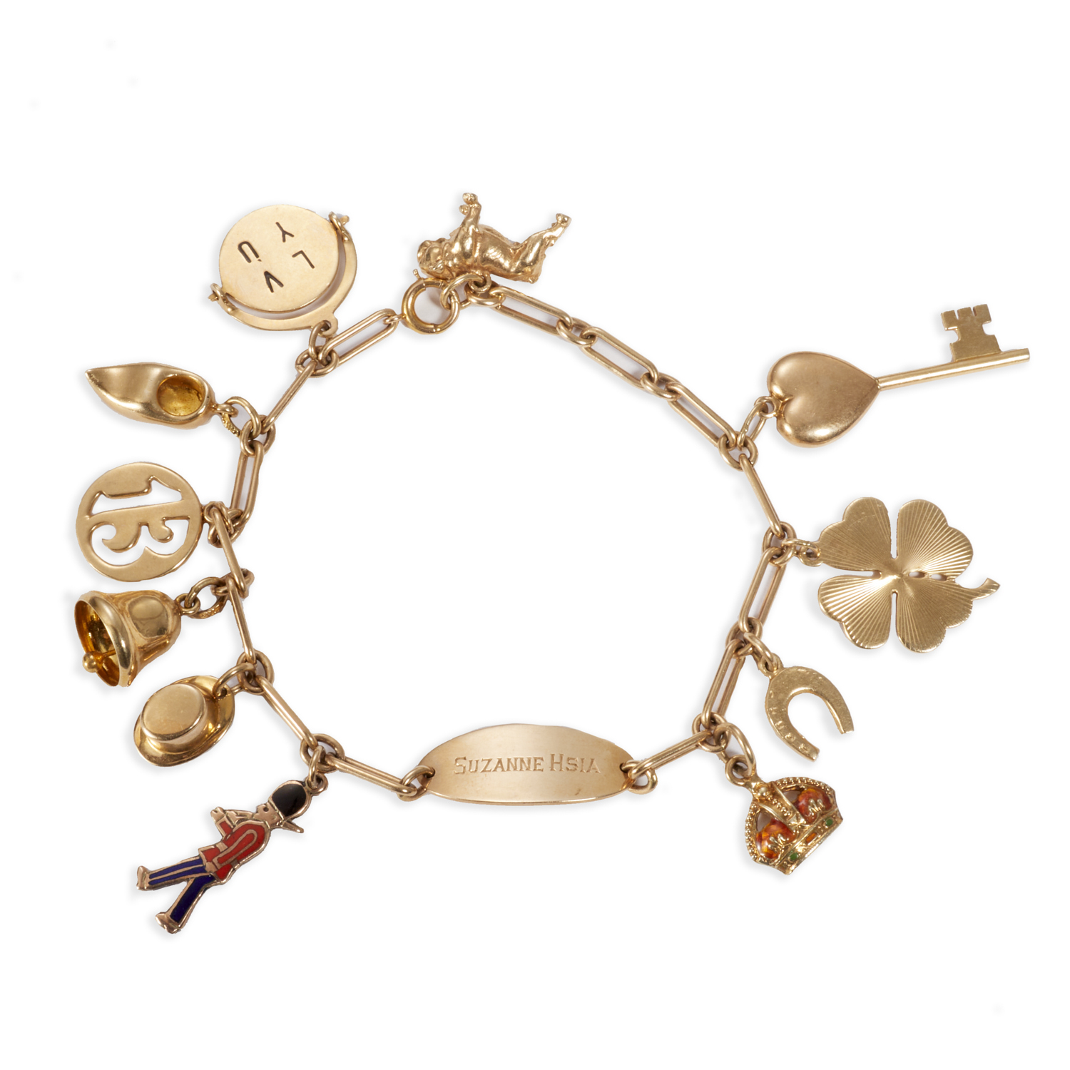 14K GOLD CHARM BRACELET 20th c., linked