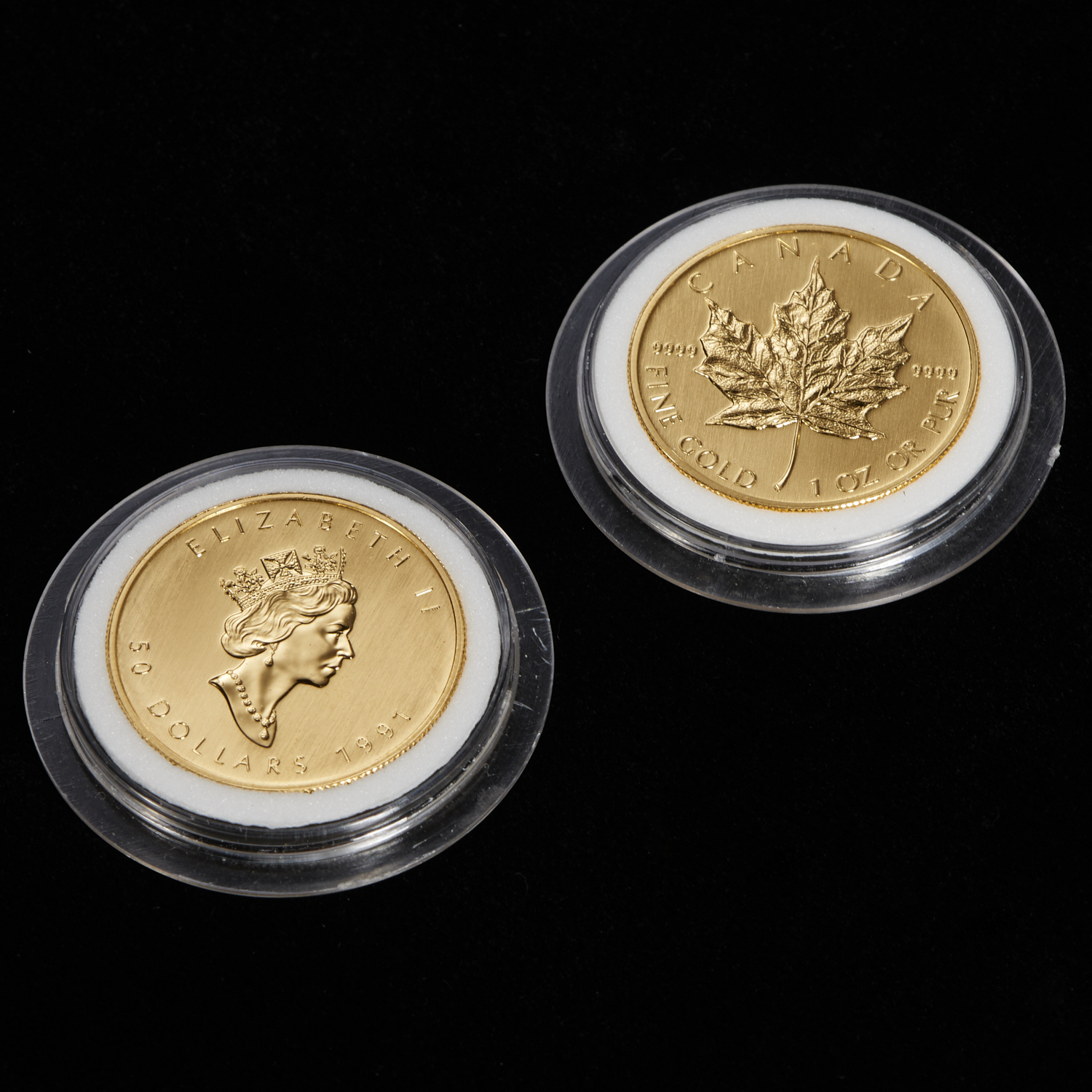 (2) 1991 CANADIAN 1 OZ GOLD MAPLE LEAF