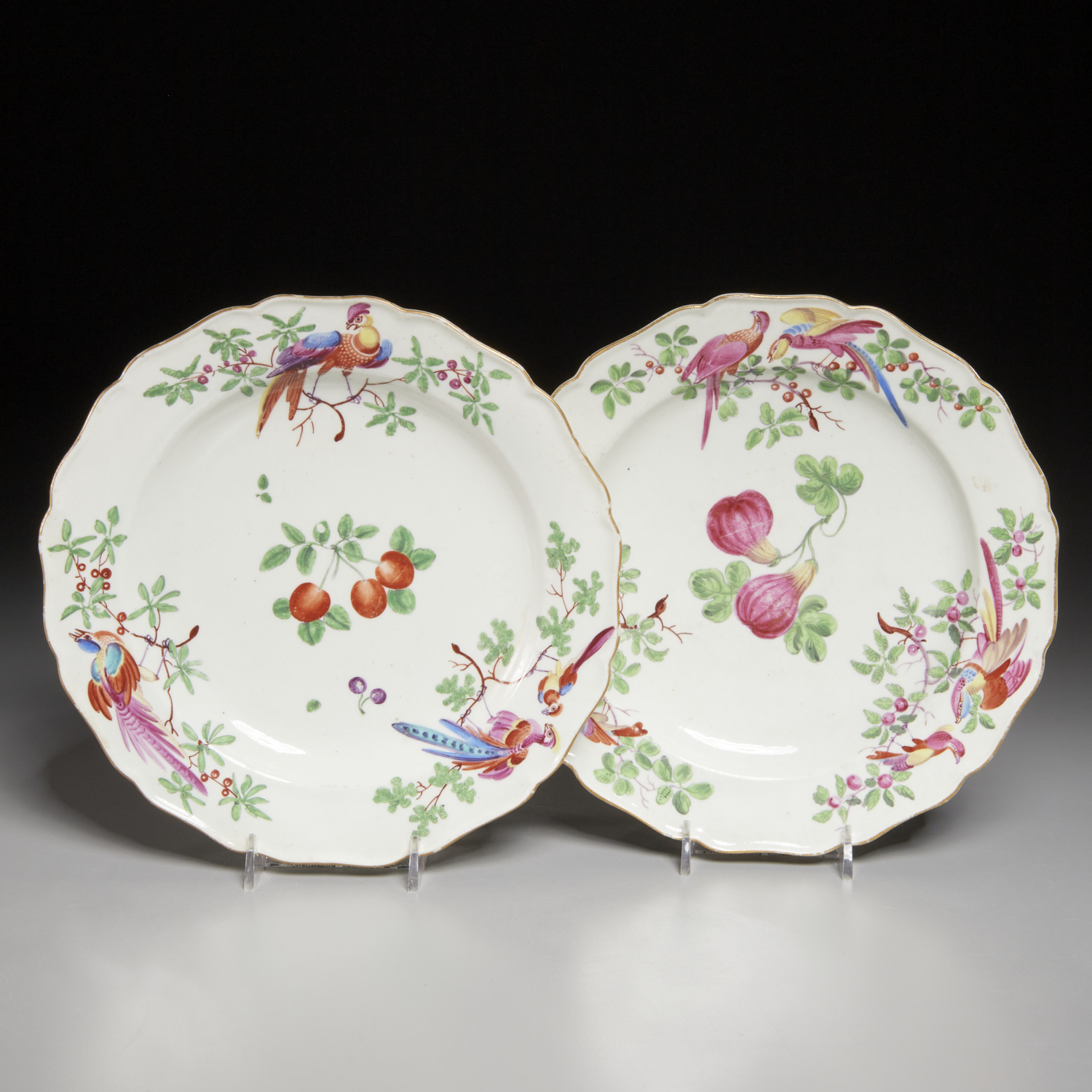 PAIR JAMES GILES WORCESTER LOBED PLATES,