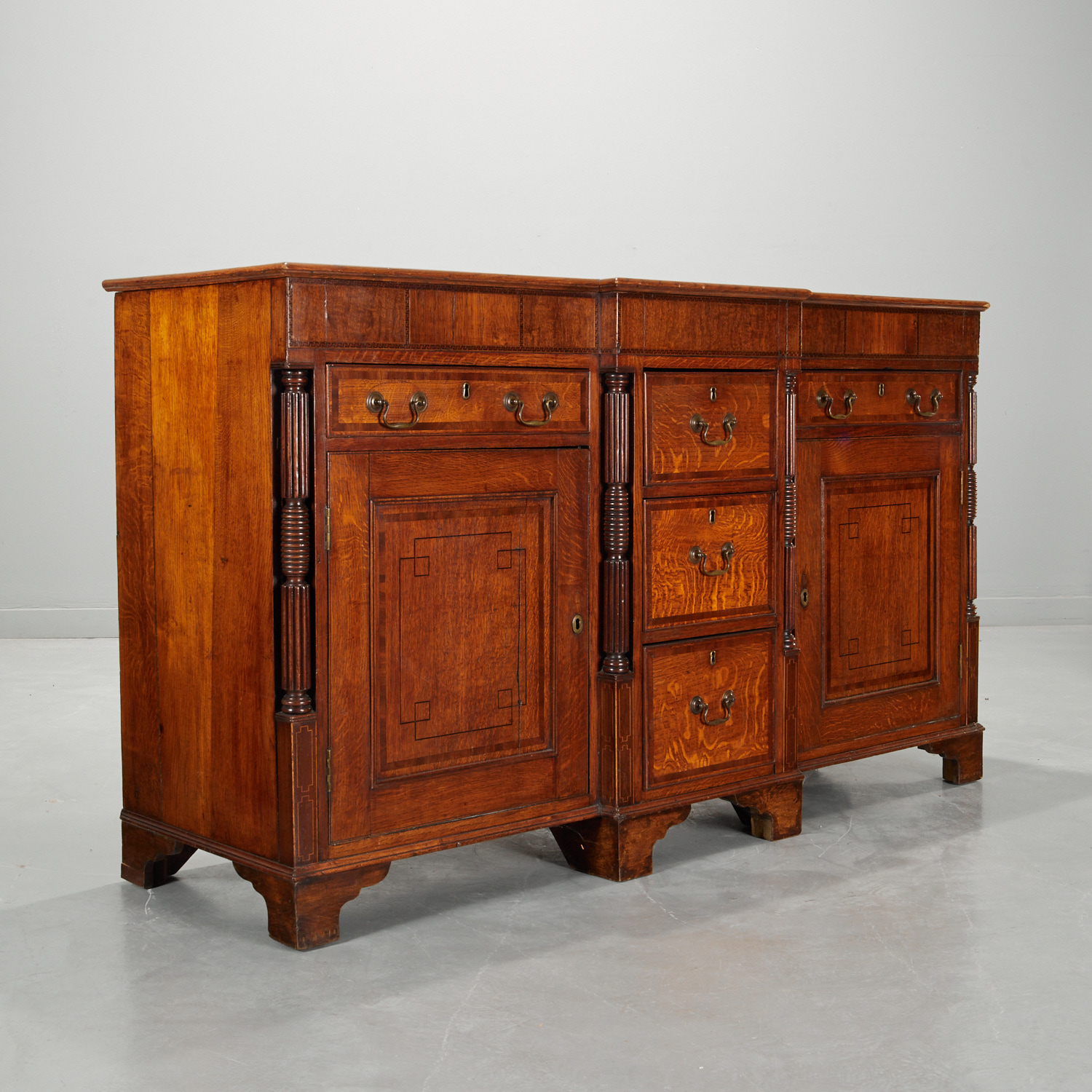 WELSH INLAID QUARTER SAWN OAK SIDEBOARD