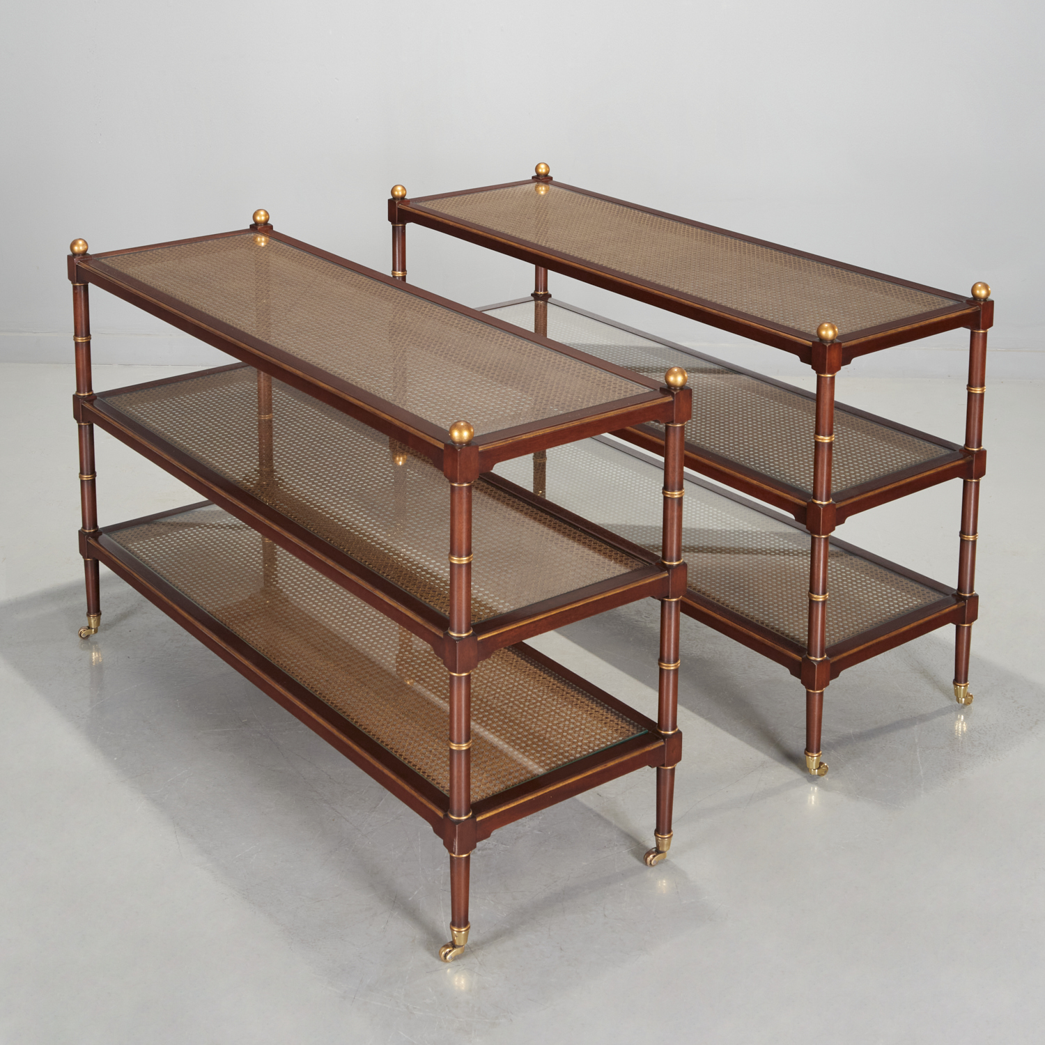 PAIR REGENCY STYLE CANED TIER CONSOLE 3605fc