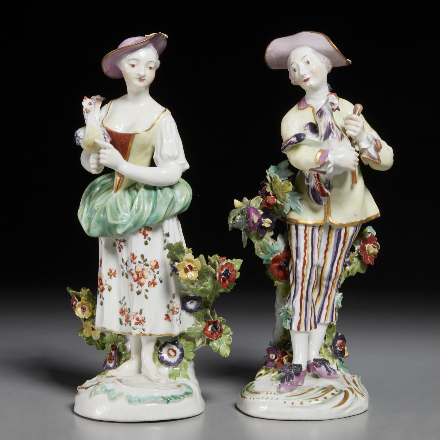 PAIR DERBY FIGURES OF POULTERERS,