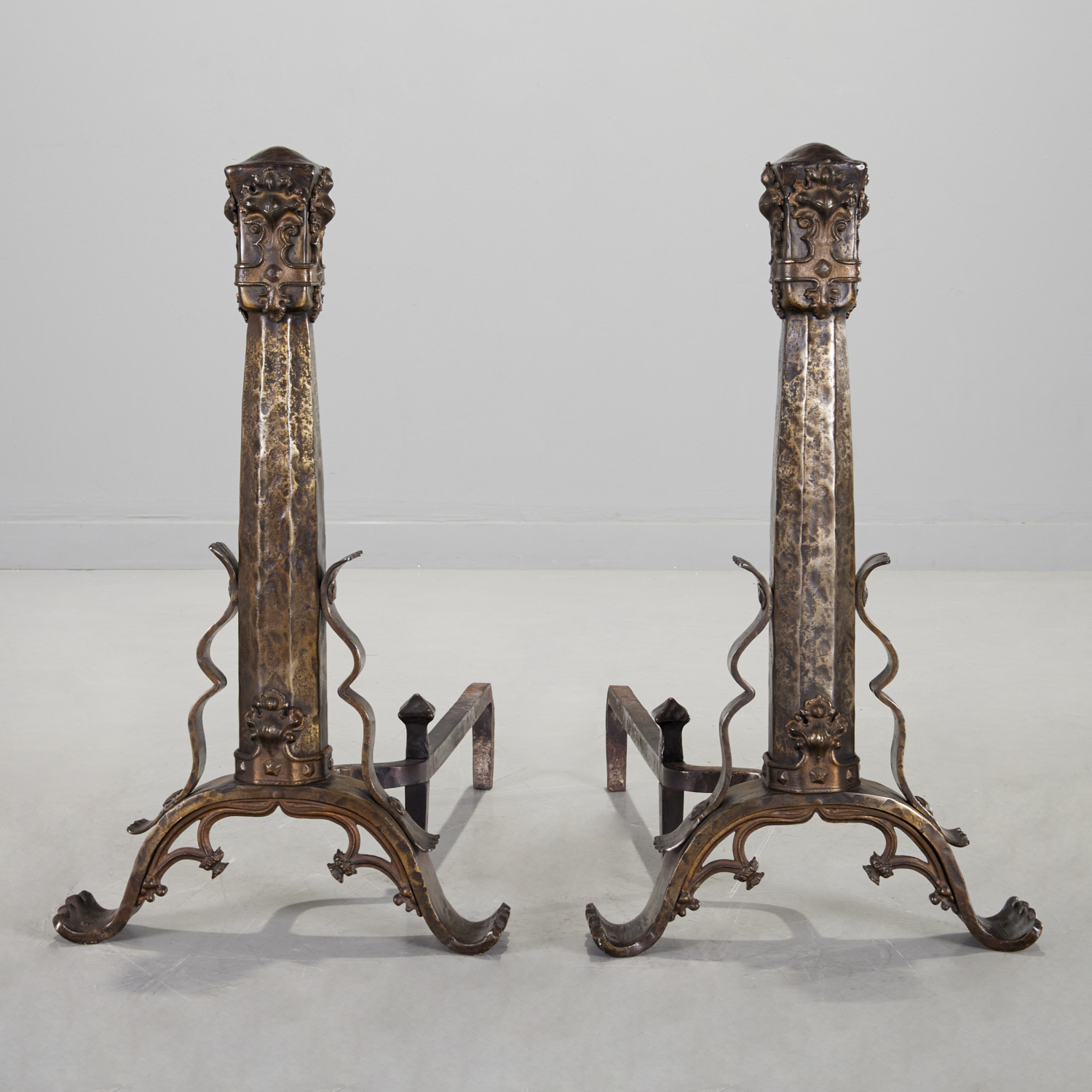 PAIR GOTHIC REVIVAL HAMMERED IRON