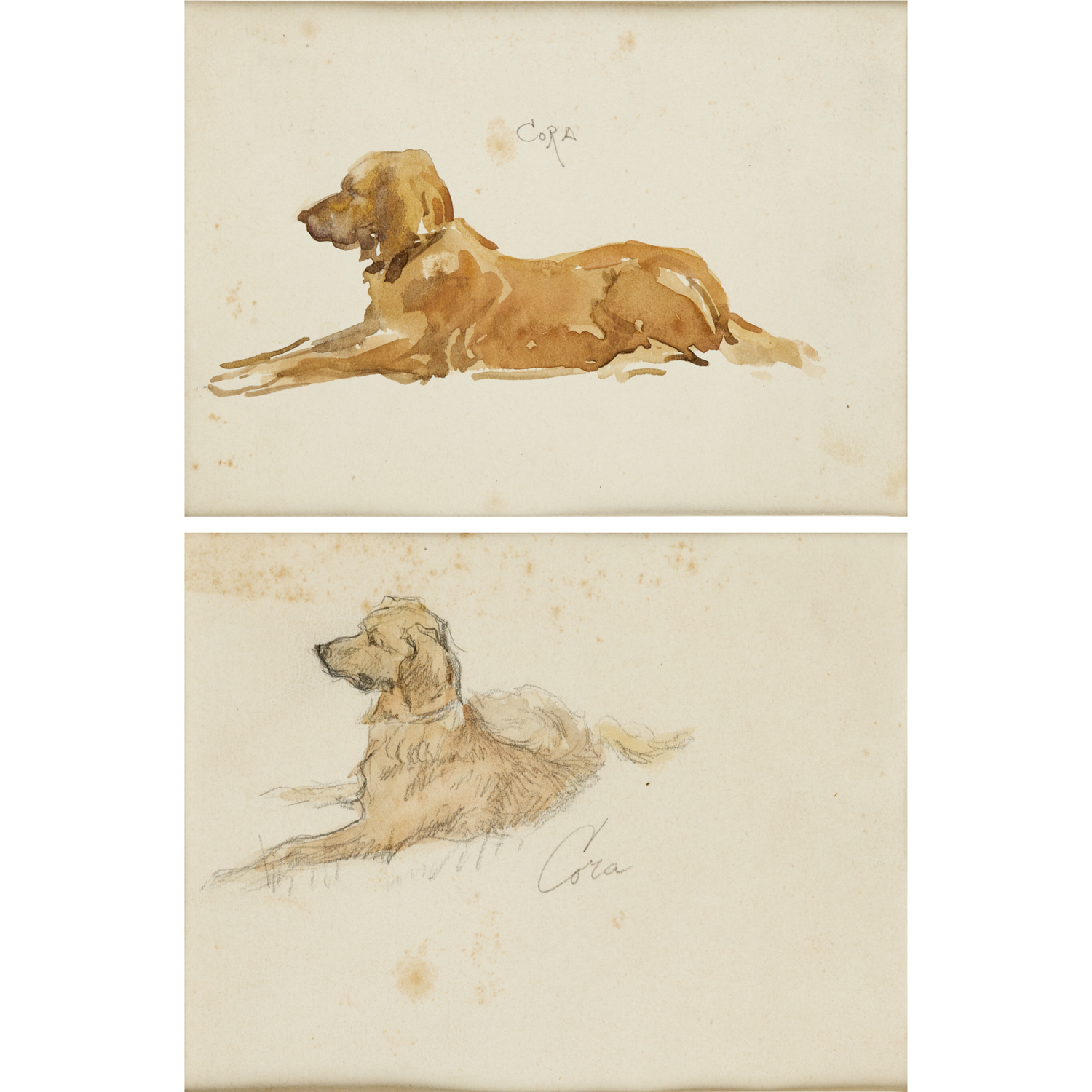 LOUIS WILLAUME PAIR CANINE WATERCOLORS 360708