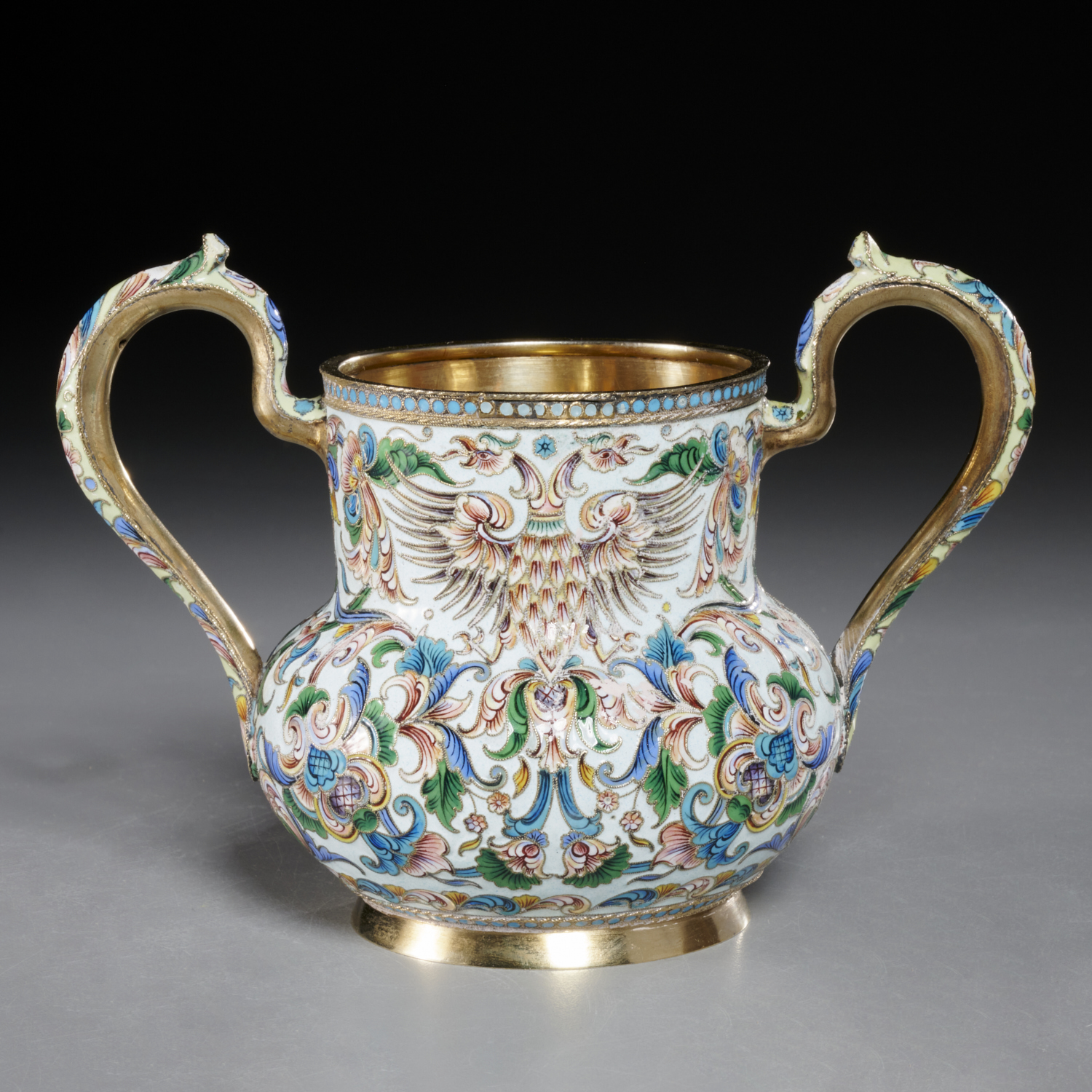 RUSSIAN SILVER AND SHADED ENAMEL