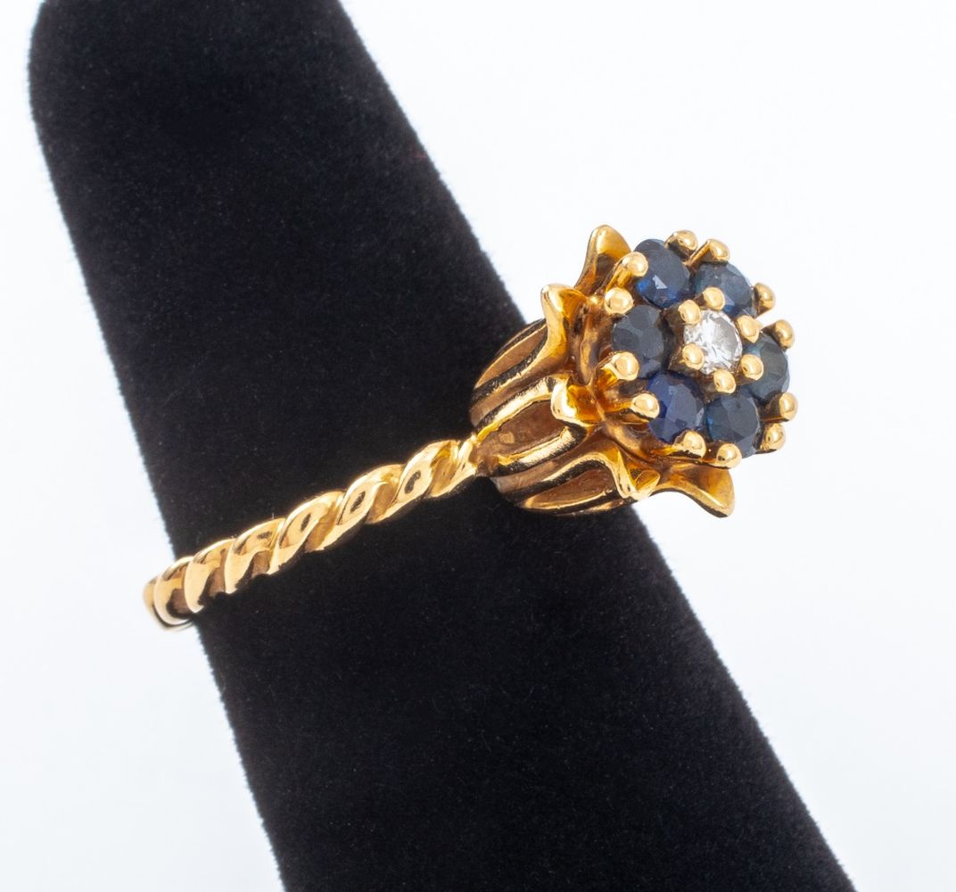 14K YELLOW GOLD SAPPHIRE DIAMOND 3607af