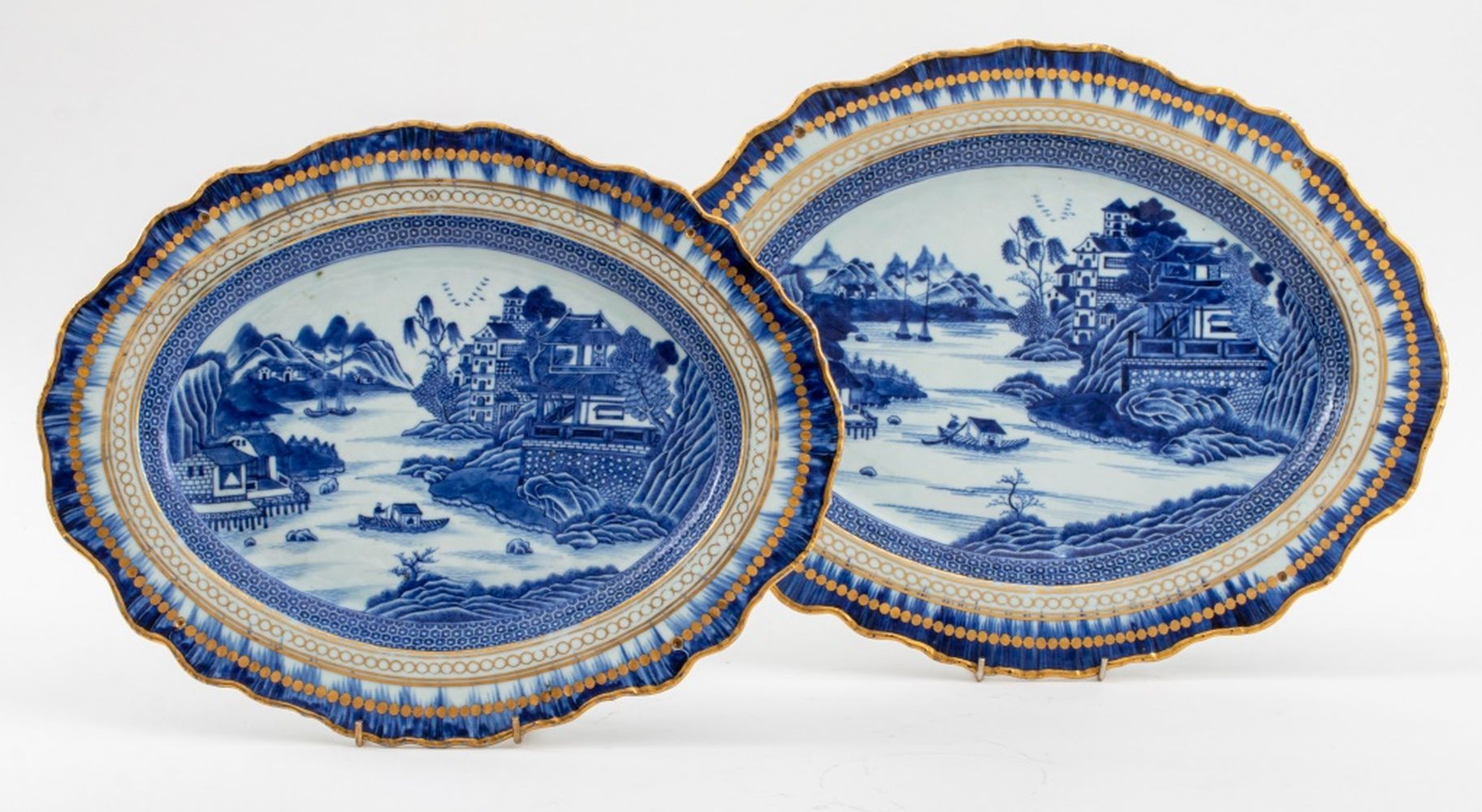 CHINESE BLUE WILLOW PORCELAIN PLATTERS 3607d3