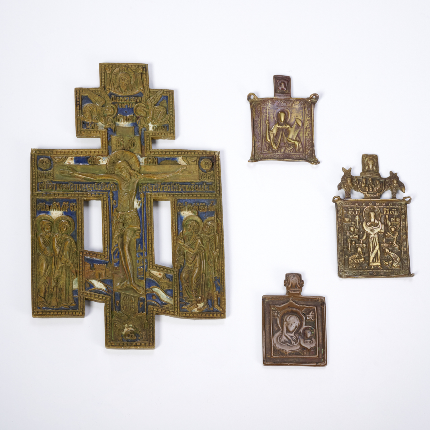  4 BRONZE BRASS ENAMELED ICONS 36087d