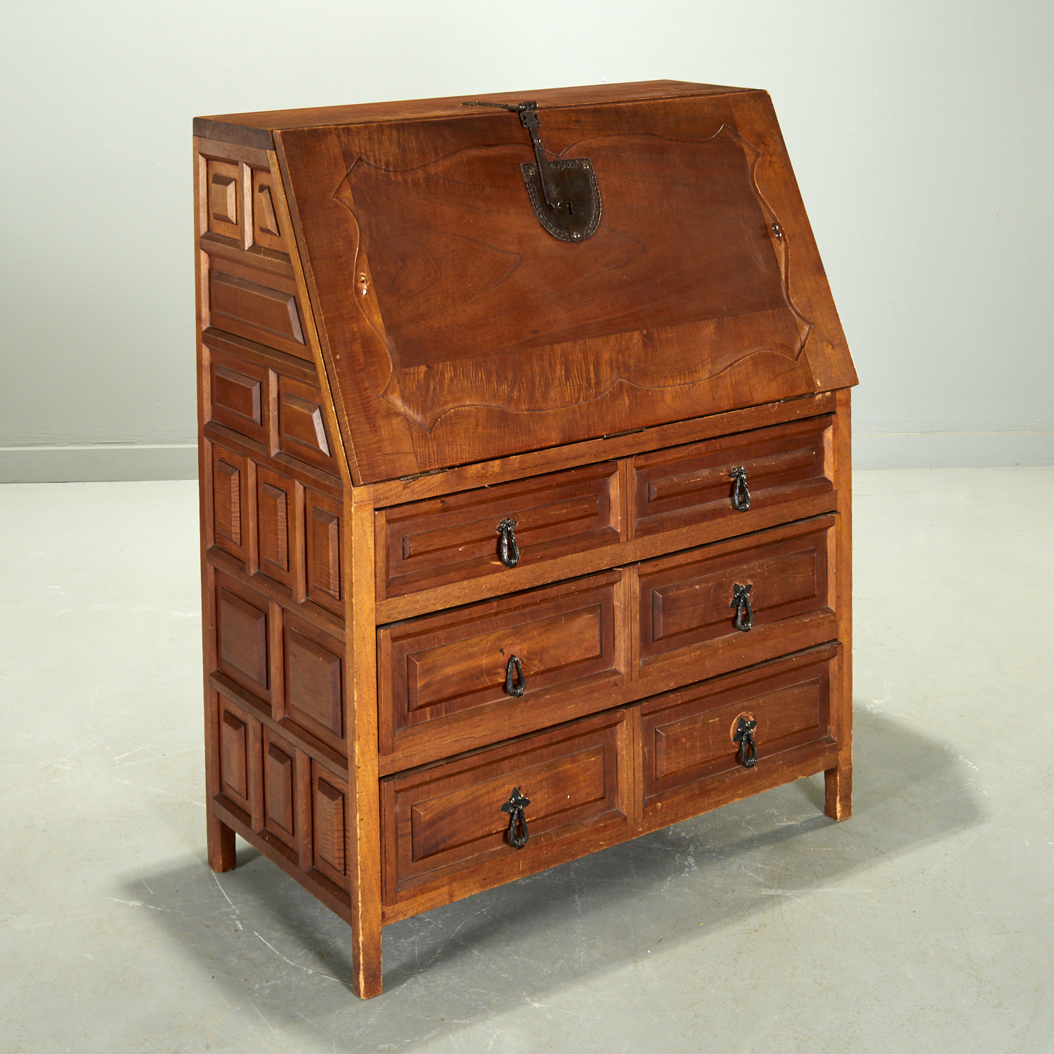 SPANISH STYLE WALNUT DROP FRONT SECRETARY