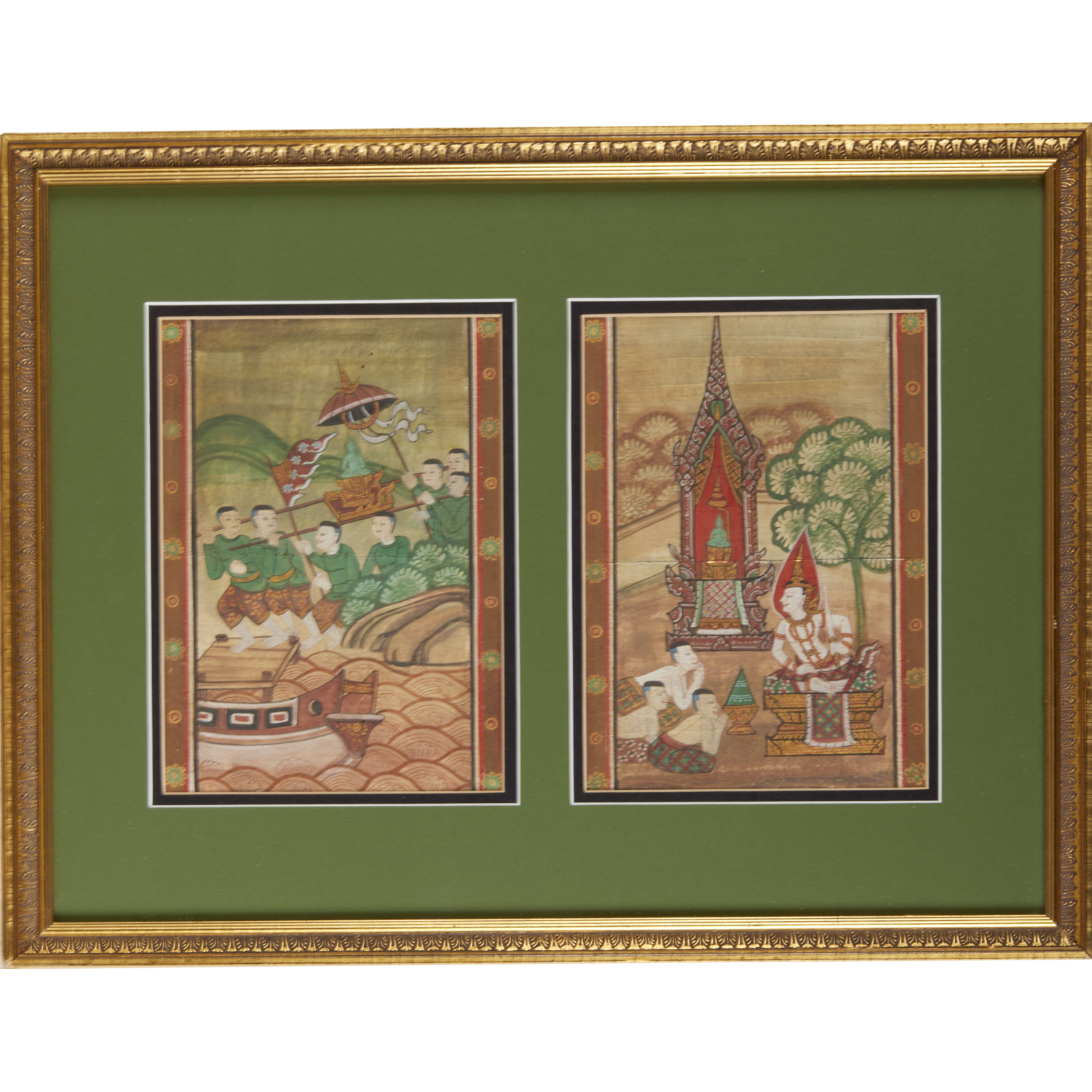 PAIR ANTIQUE THAI PAINTINGS 19th 36091e