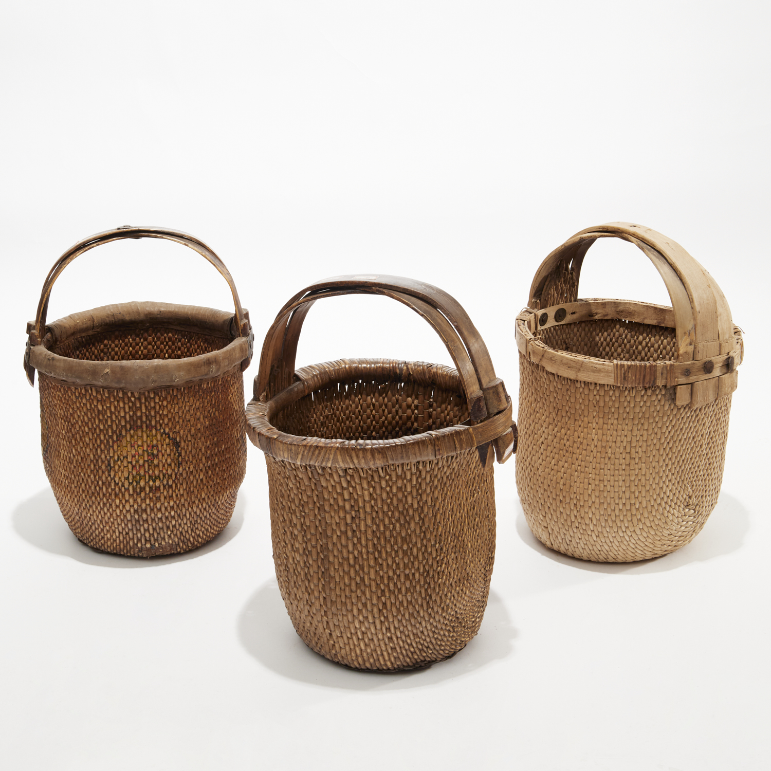 (3) CHINESE WOVEN FISHERMANS BASKETS