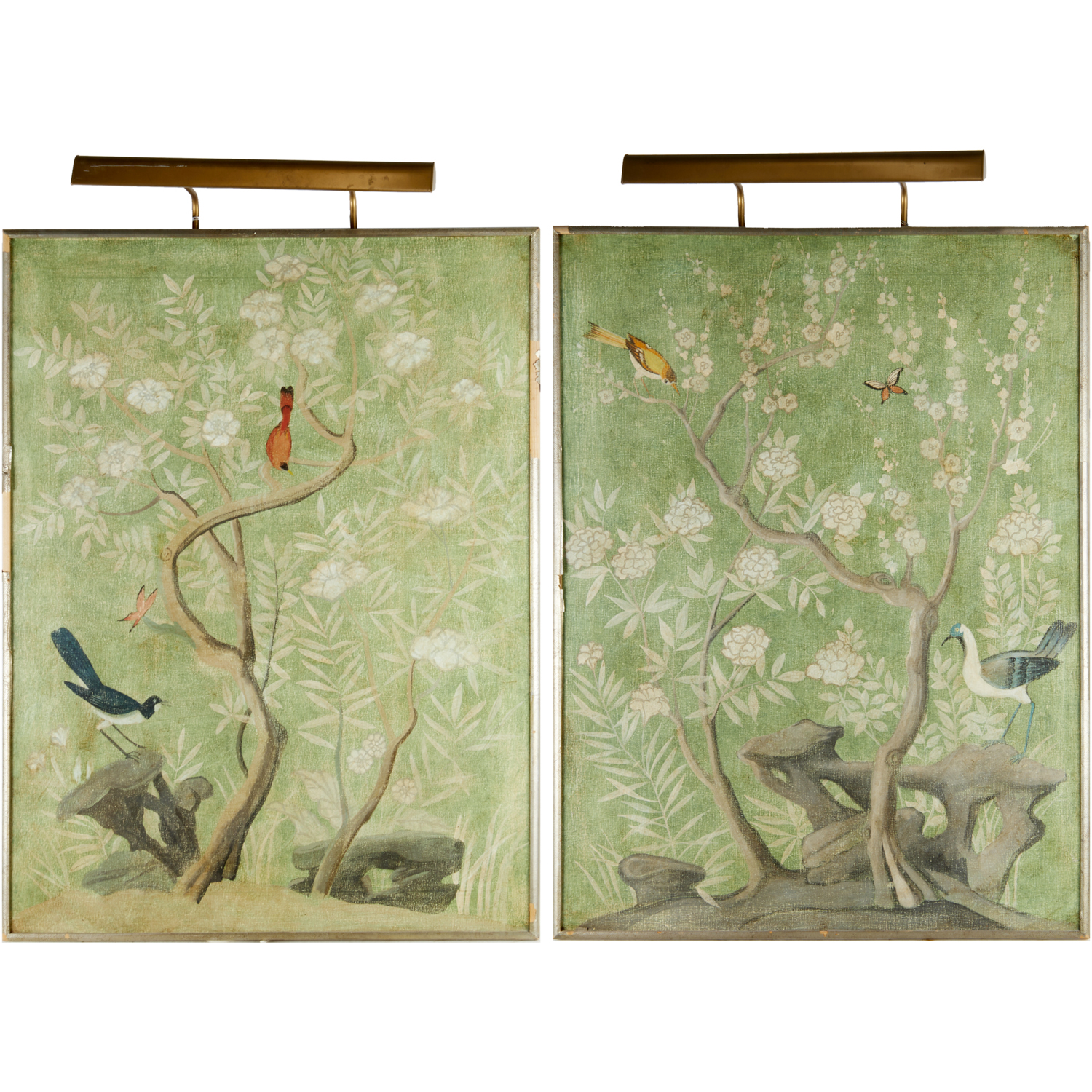 PAIR LARGE CHINOISERIE PAINTINGS 3609a7