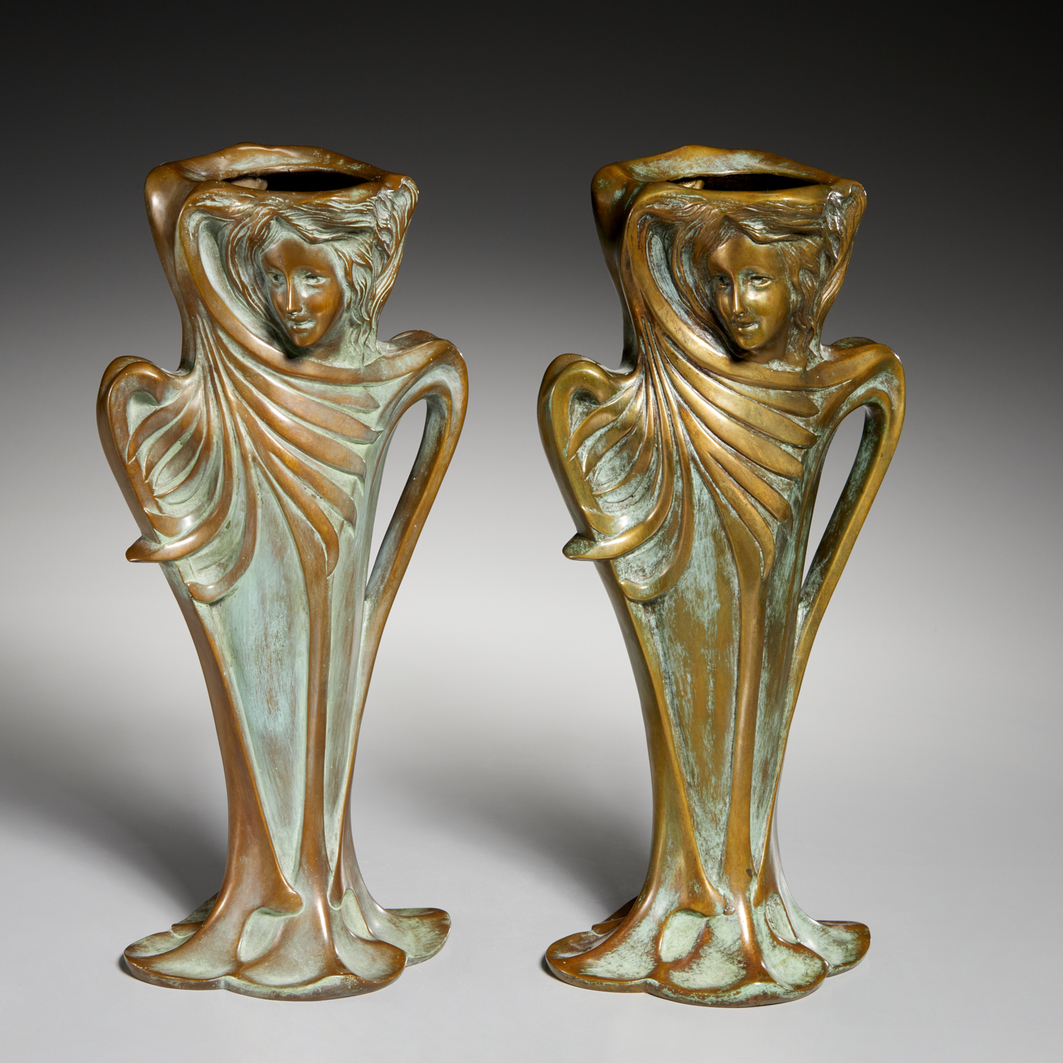 PAIR ART NOUVEAU STYLE BRONZE FIGURAL