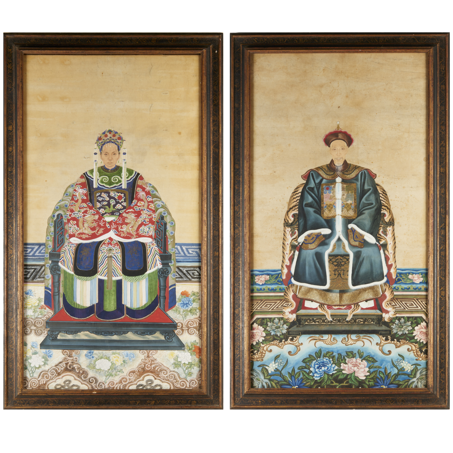 PAIR LARGE CHINESE ANCESTOR PORTRAITS 3609bf