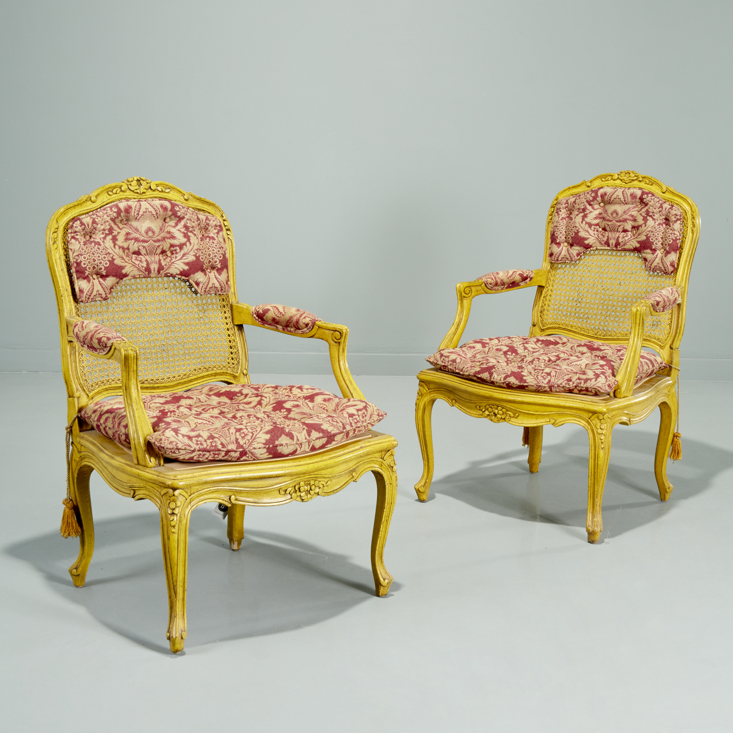 PAIR LOUIS XV STYLE YELLOW PAINTED 3609cc