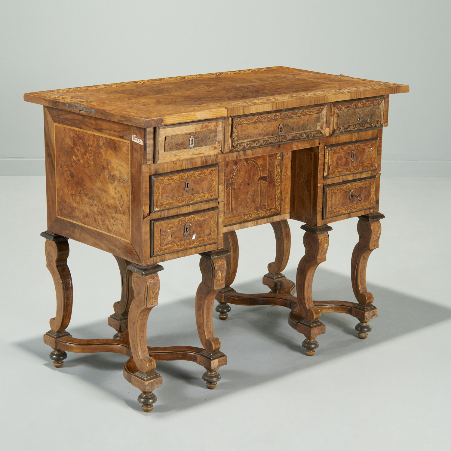 ITALIAN BAROQUE INLAID WALNUT BUREAU 3609e5