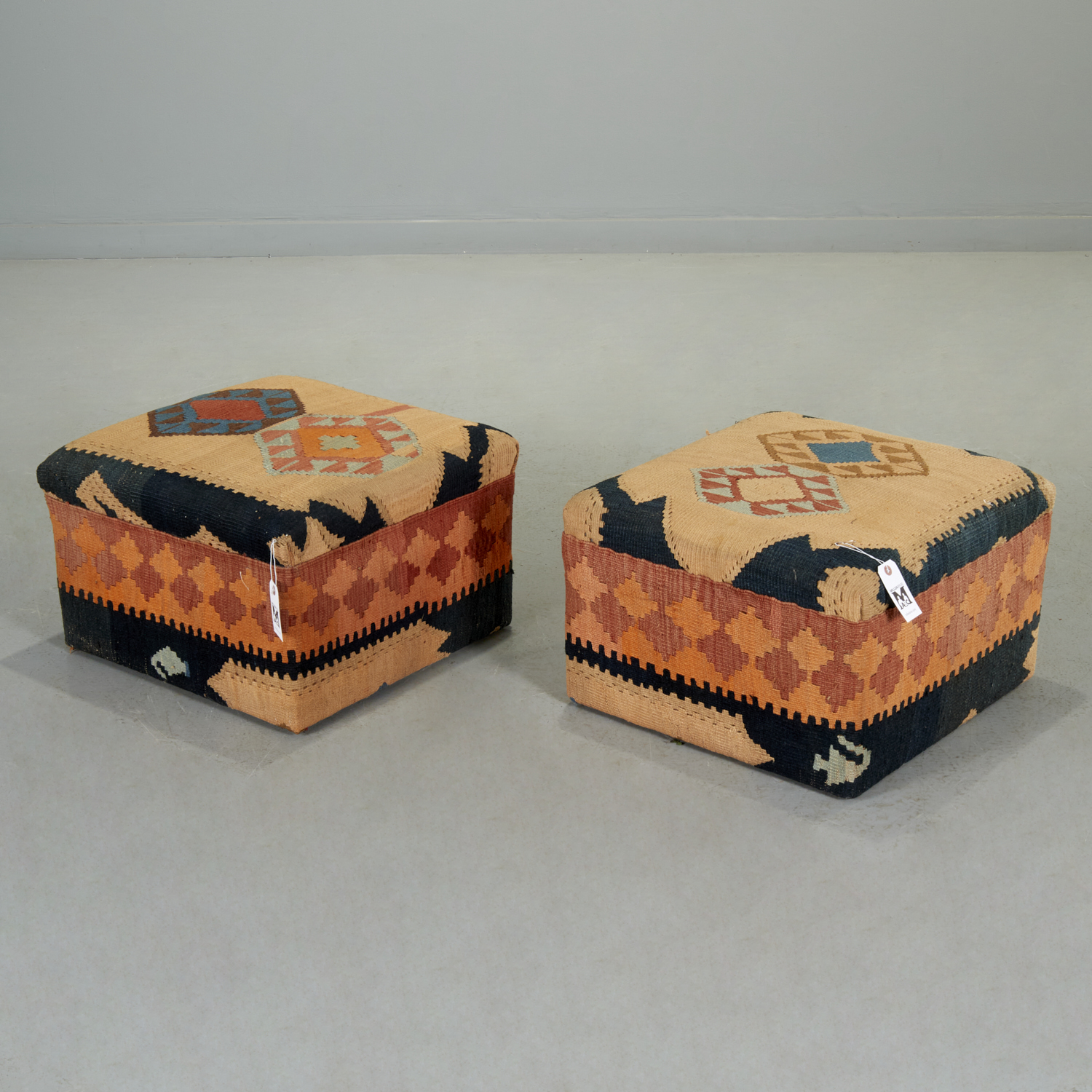 PAIR GEORGE SMITH STYLE KILIM OTTOMANS 360a05