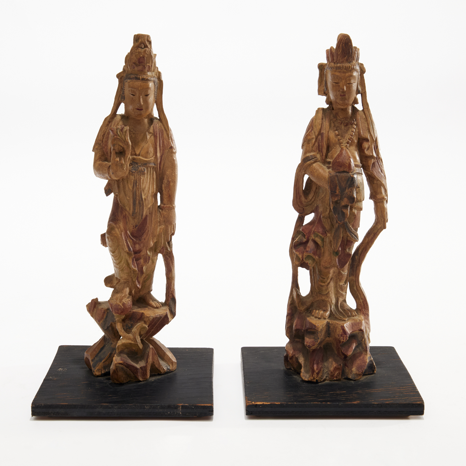 PAIR LARGE CARVED, POLYCHROMED