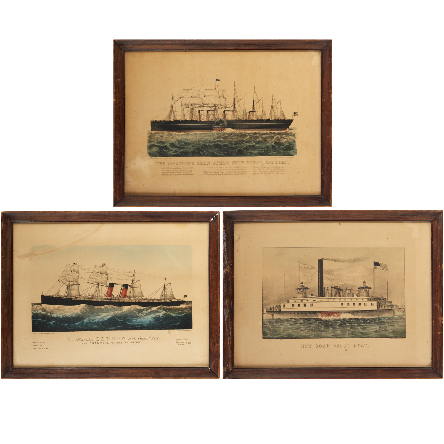 CURRIER & IVES, (3) STEAMSHIP LITHOGRAPHS