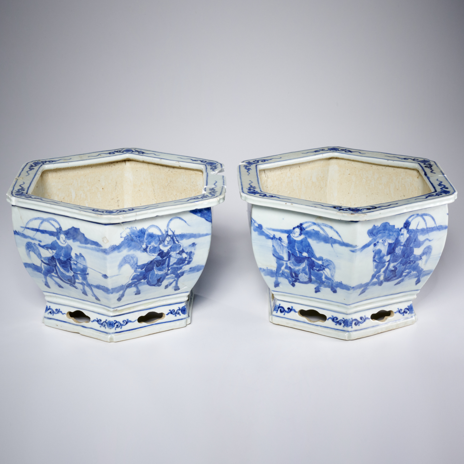 PAIR CHINESE PORCELAIN HEXAGONAL JARDINIERES